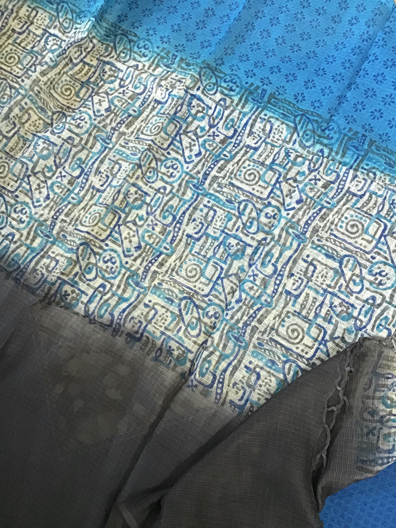 Pure Handloom Cotton Self Weaved Embroidered Suit - Blue