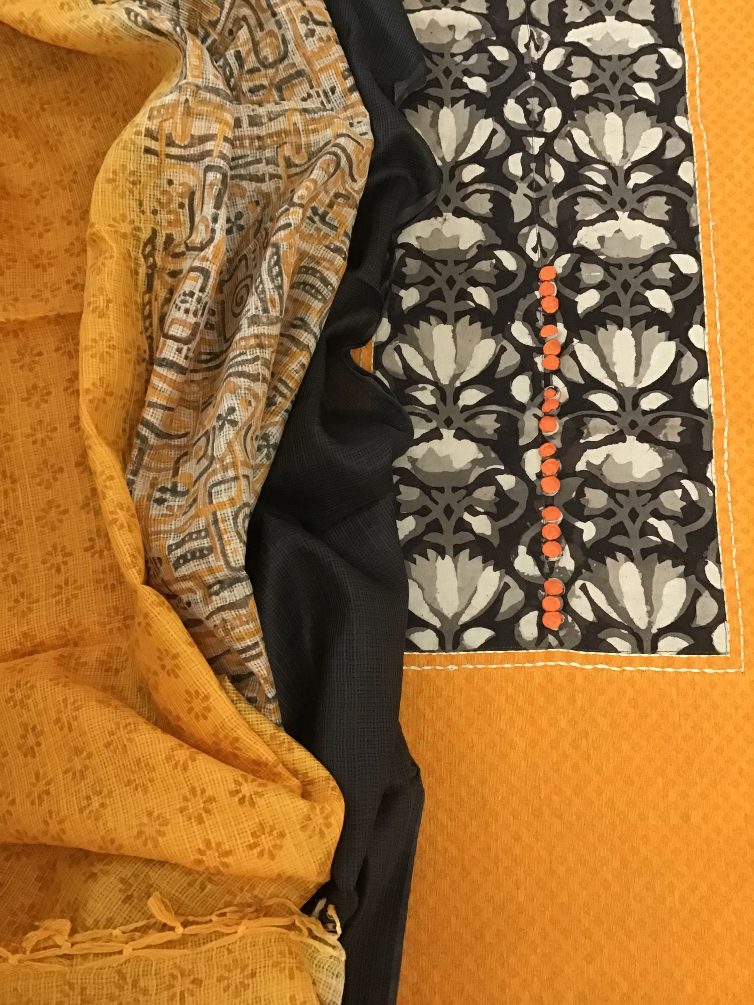 Pure Handloom Cotton Self Weaved Embroidered Suit - Yellow