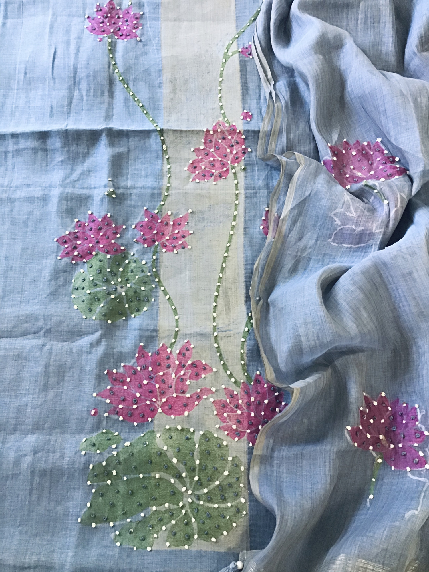 Soft Slub Chanderi Jamdani Weaved Embroidered Suit - Blue