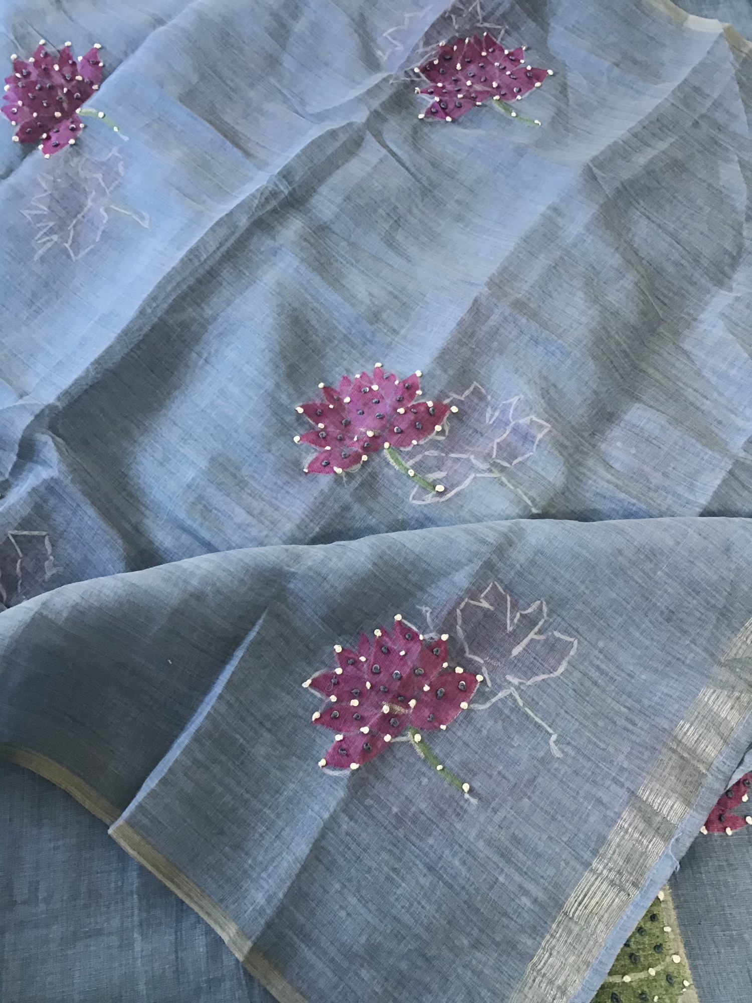 Soft Slub Chanderi Jamdani Weaved Embroidered Suit - Blue