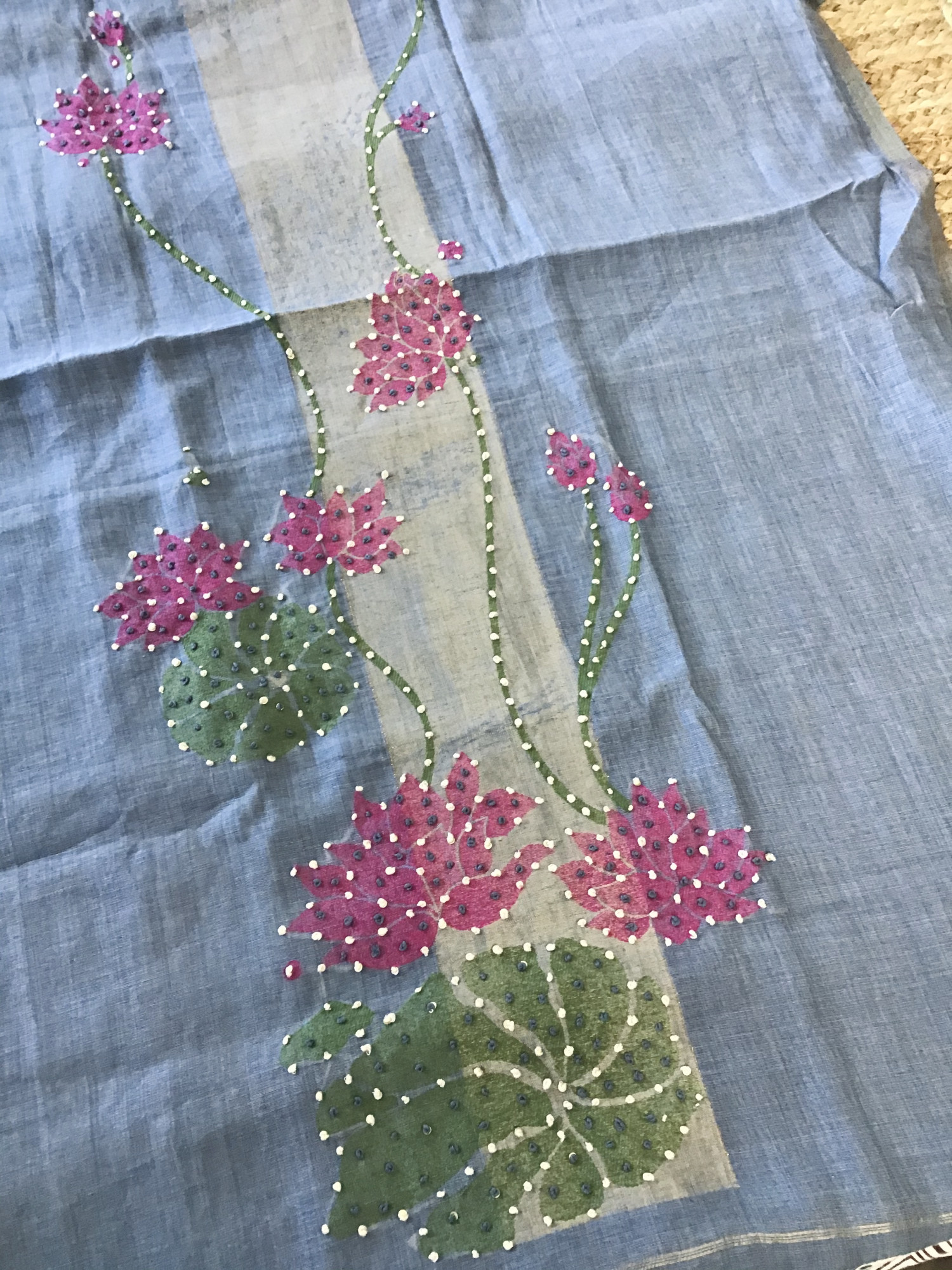 Soft Slub Chanderi Jamdani Weaved Embroidered Suit - Blue