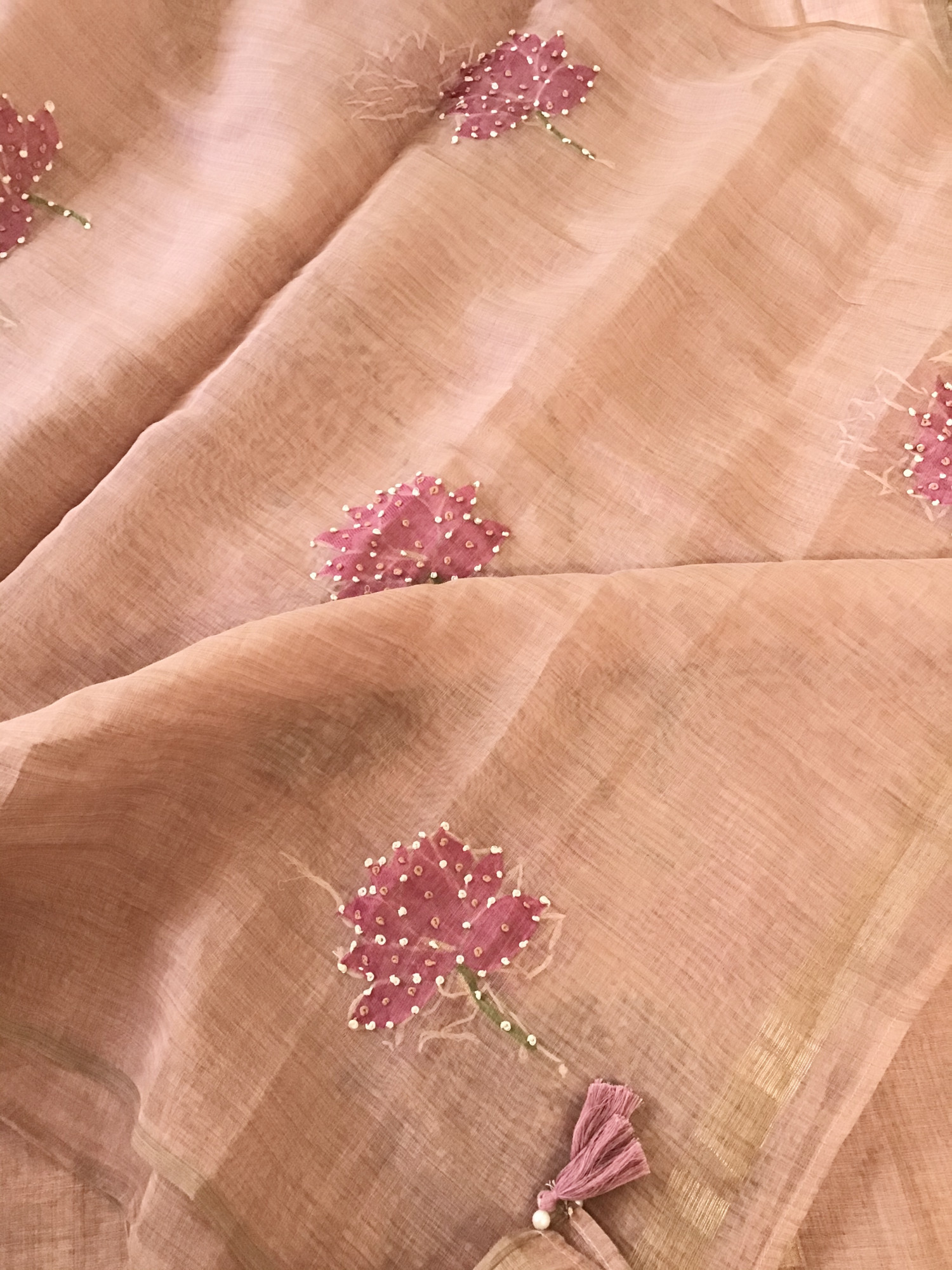 Soft Slub Chanderi Jamdani Weaved Embroidered Suit - Peach