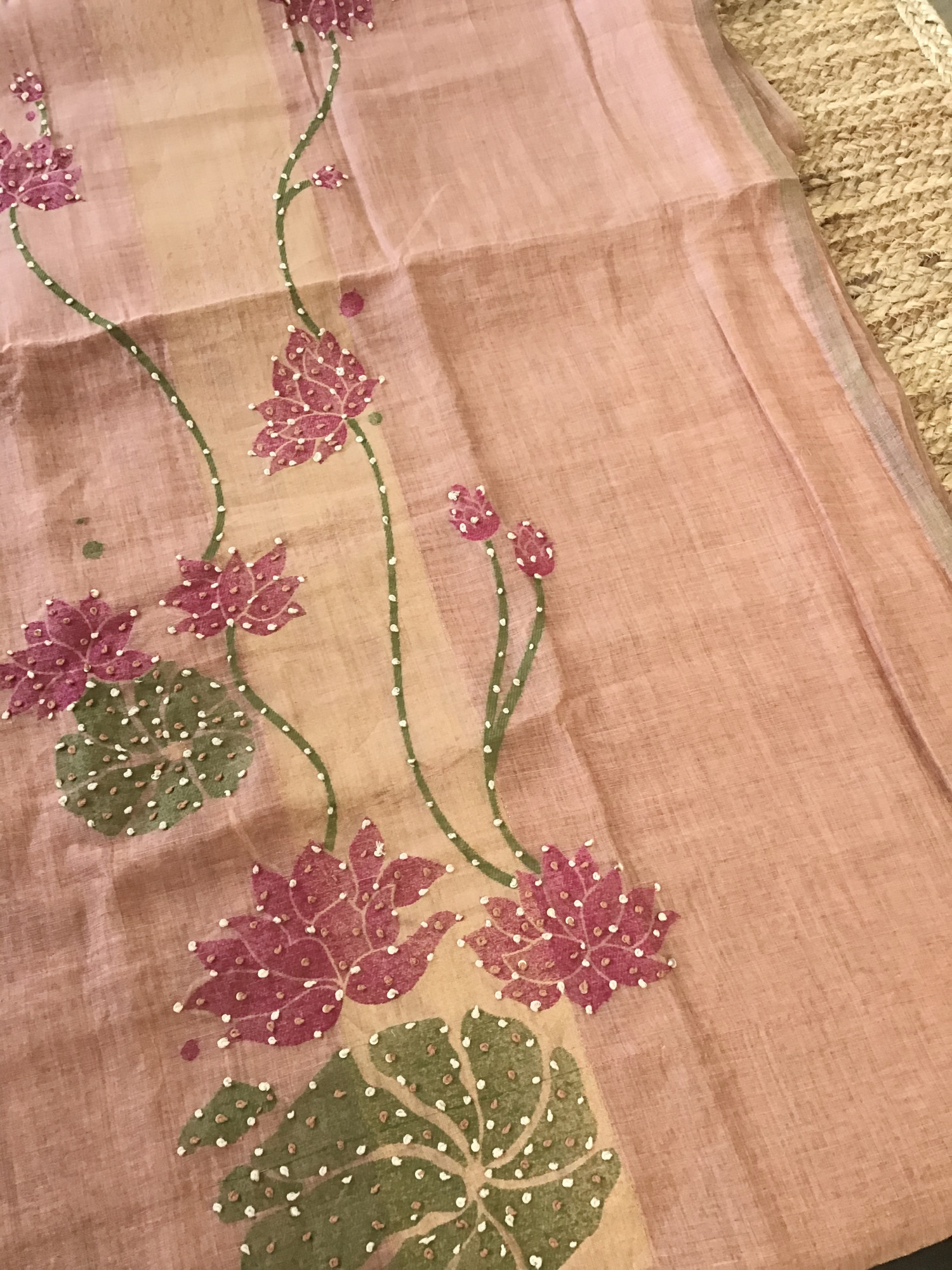 Soft Slub Chanderi Jamdani Weaved Embroidered Suit - Peach