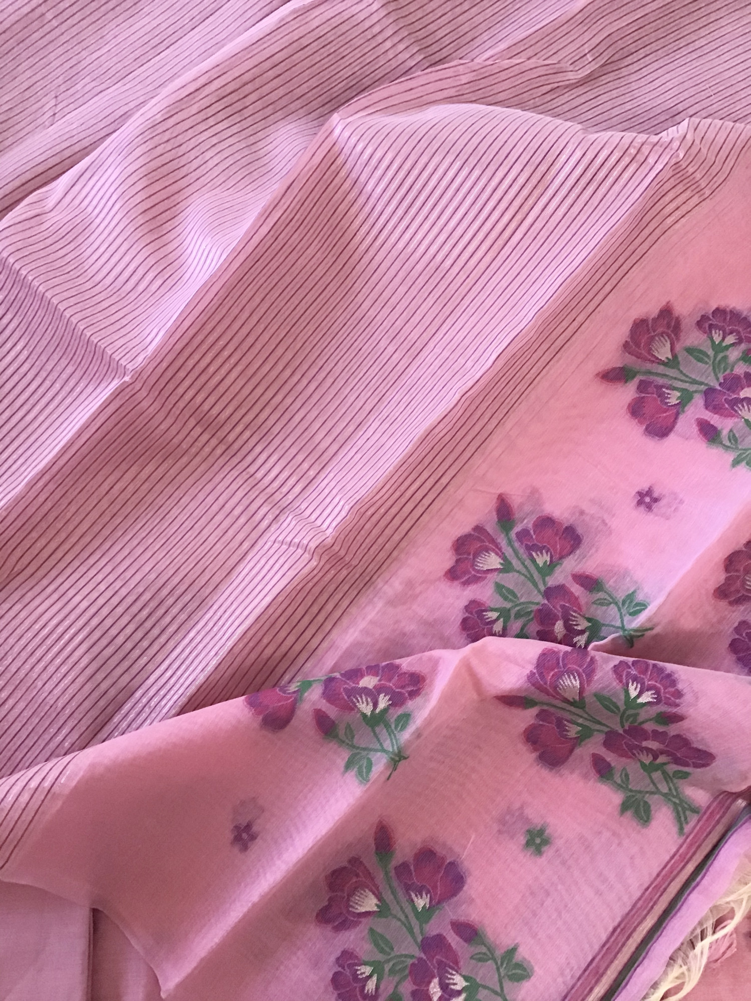 Soft Slub Chanderi Jamdani Weaved Embroidered Suit - Pink