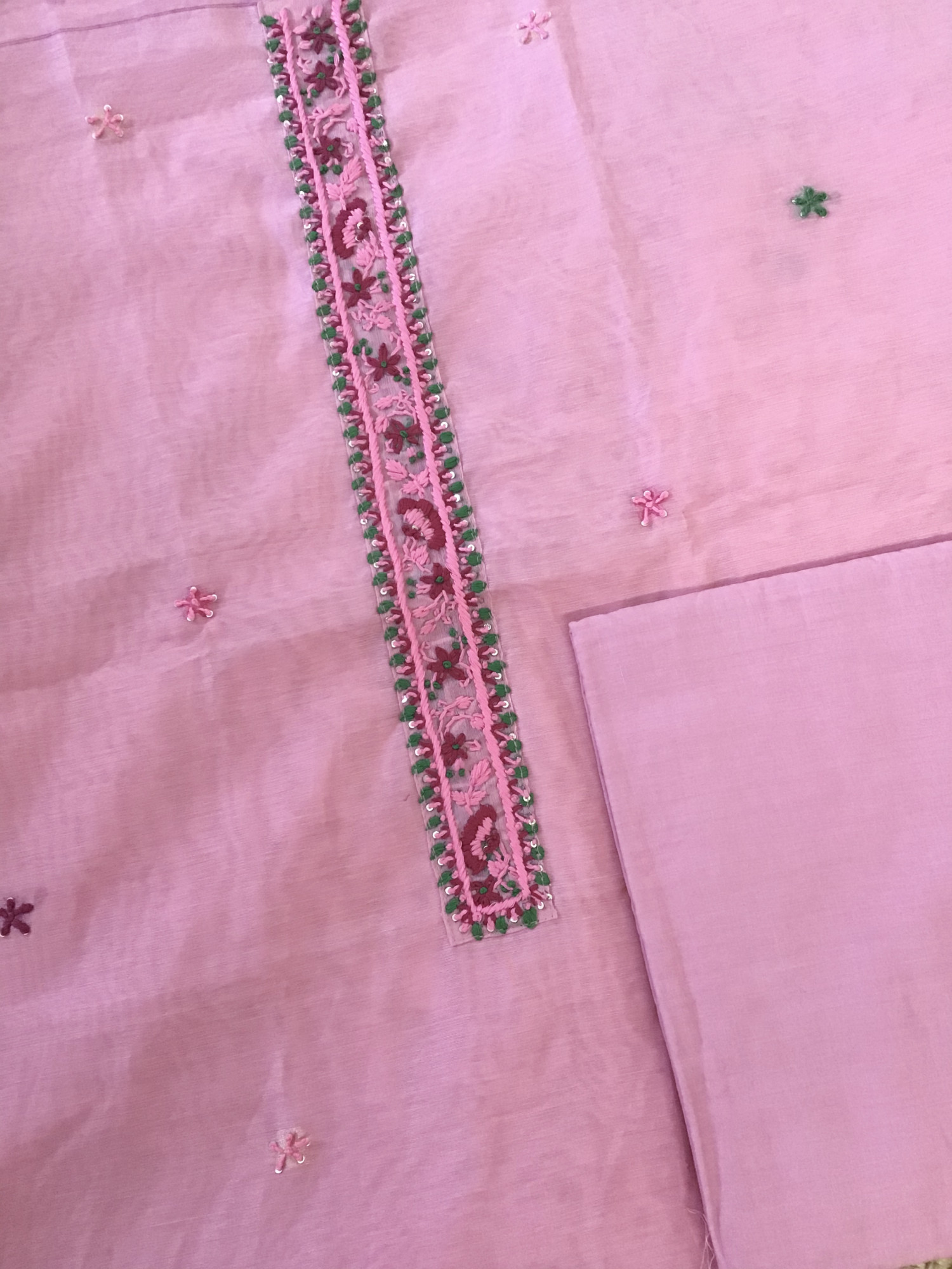 Soft Slub Chanderi Jamdani Weaved Embroidered Suit - Pink