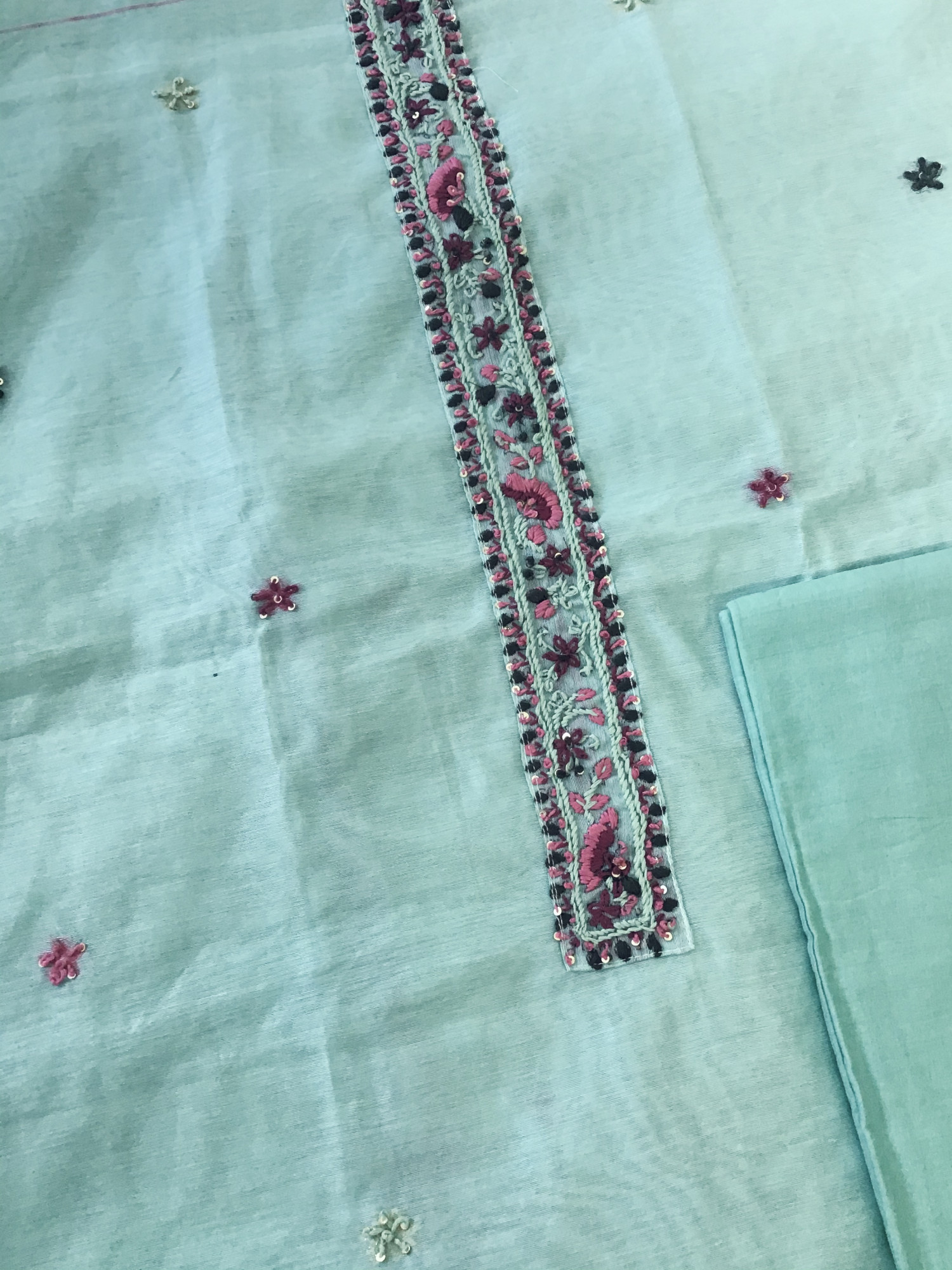 Soft Slub Chanderi Jamdani Weaved Embroidered Suit - Blue