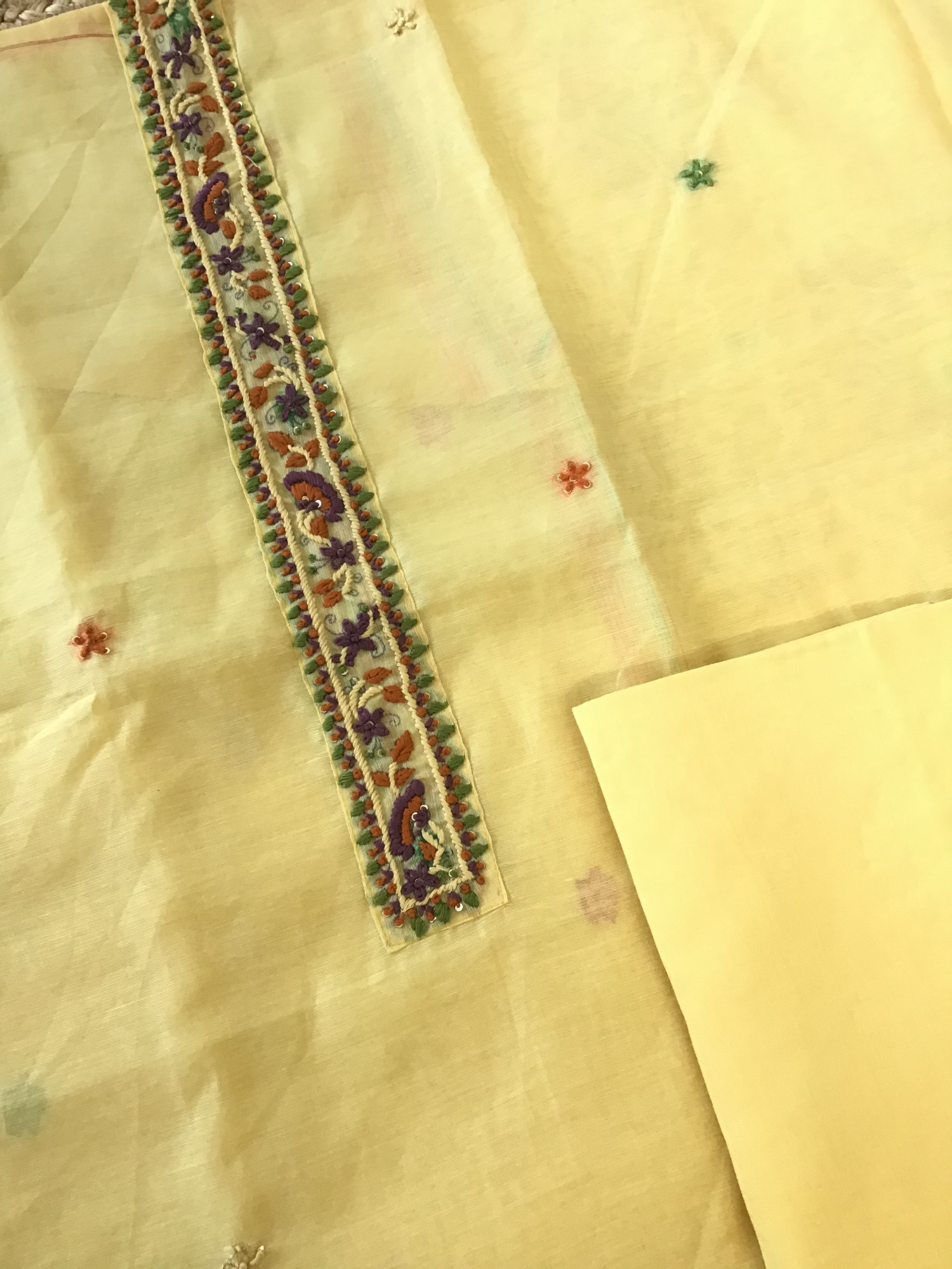 Soft Slub Chanderi Jamdani Weaved Embroidered Suit - Yellow