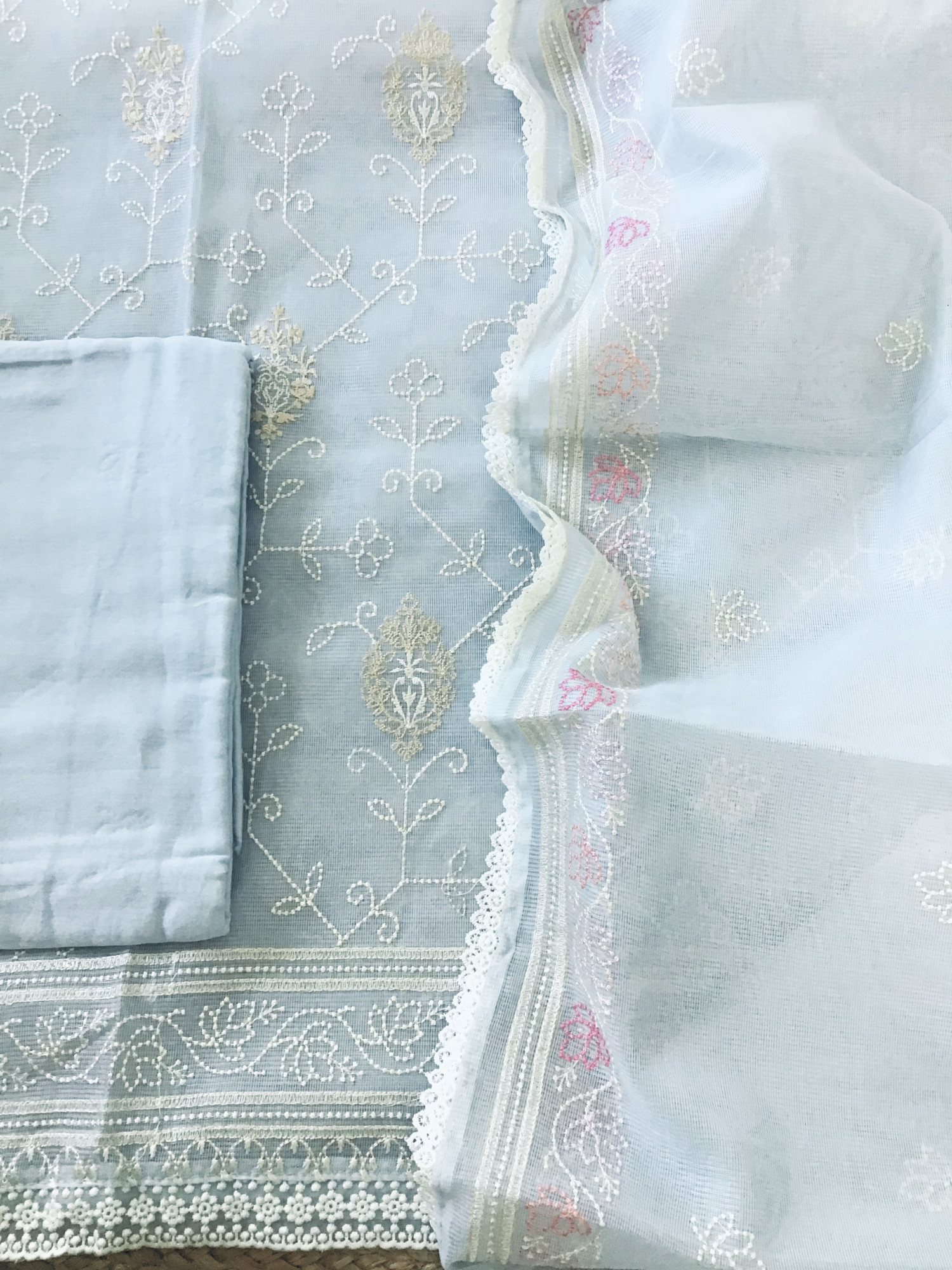 Soft Supernet Embroidered Suit - Blue