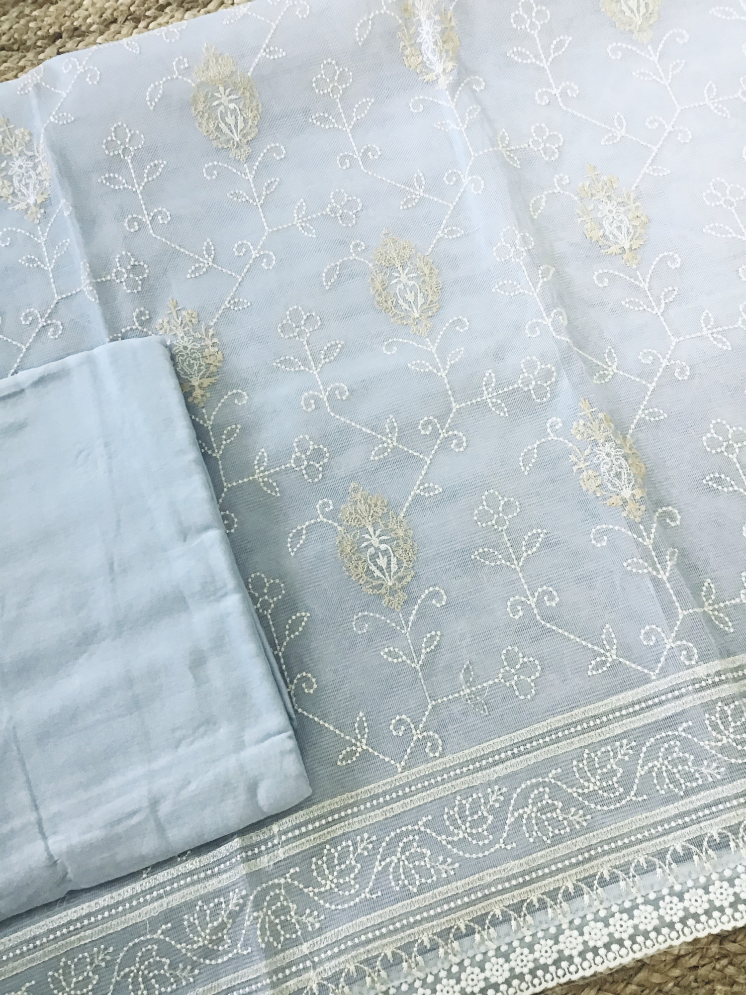 Soft Supernet Embroidered Suit - Blue