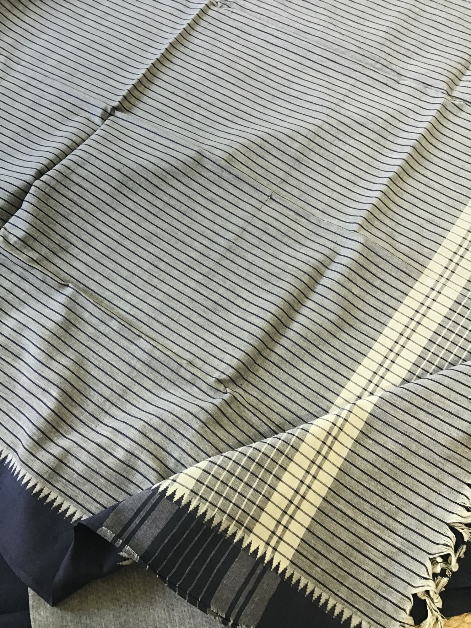 Pure Fine Handloom Cotton Self Weaved Suit - Blue