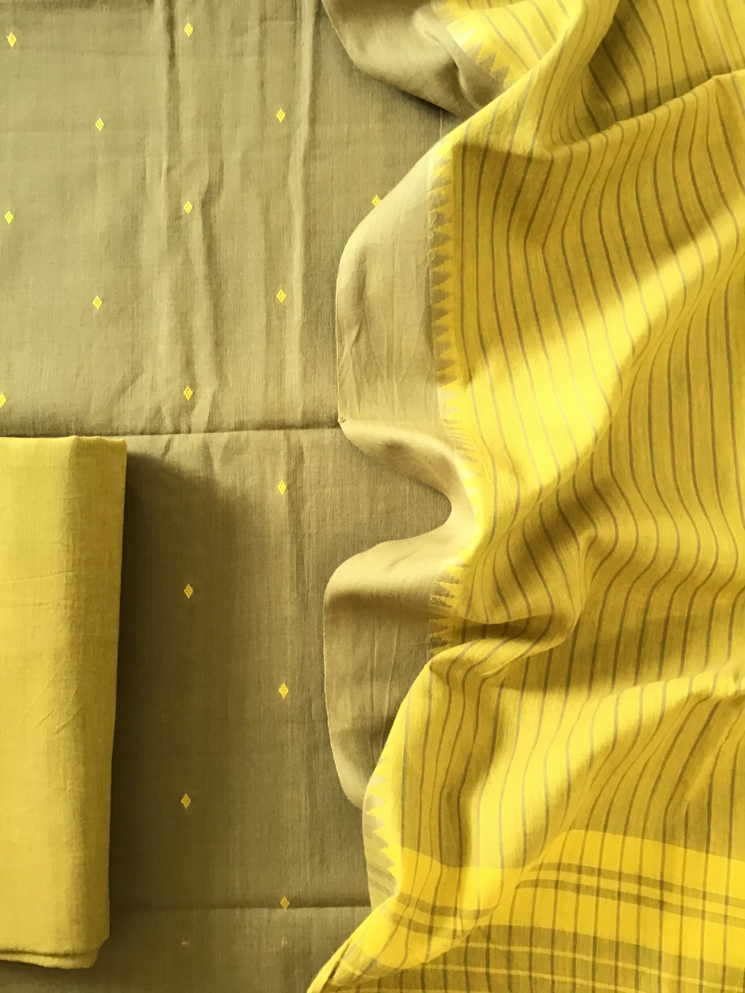 Pure Fine Handloom Cotton Self Weaved Suit - Yellow