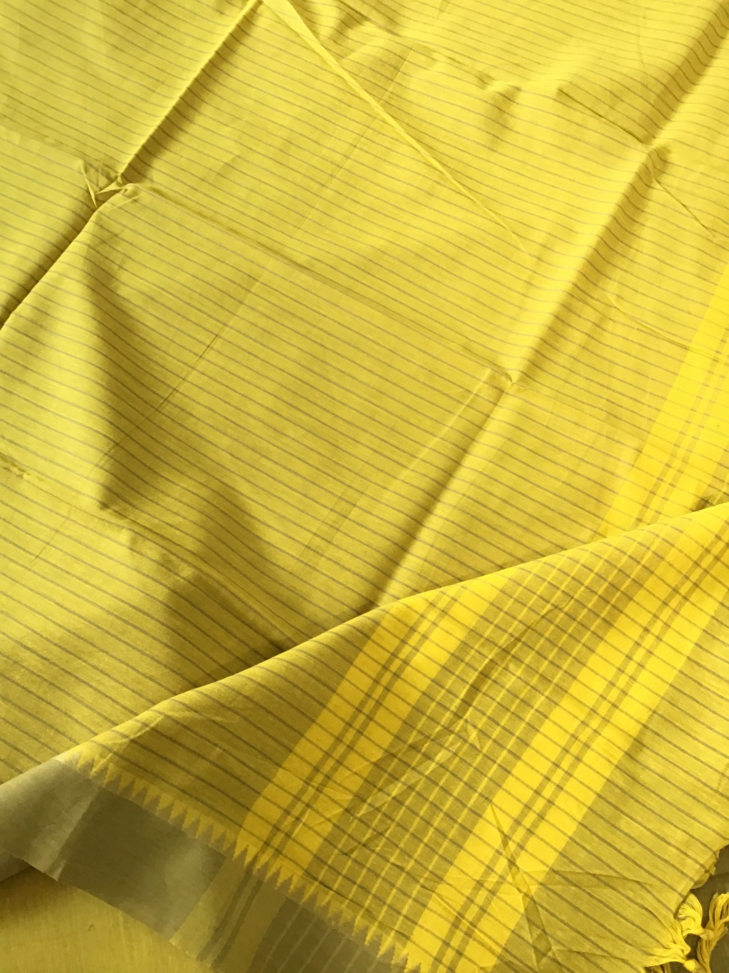 Pure Fine Handloom Cotton Self Weaved Suit - Yellow