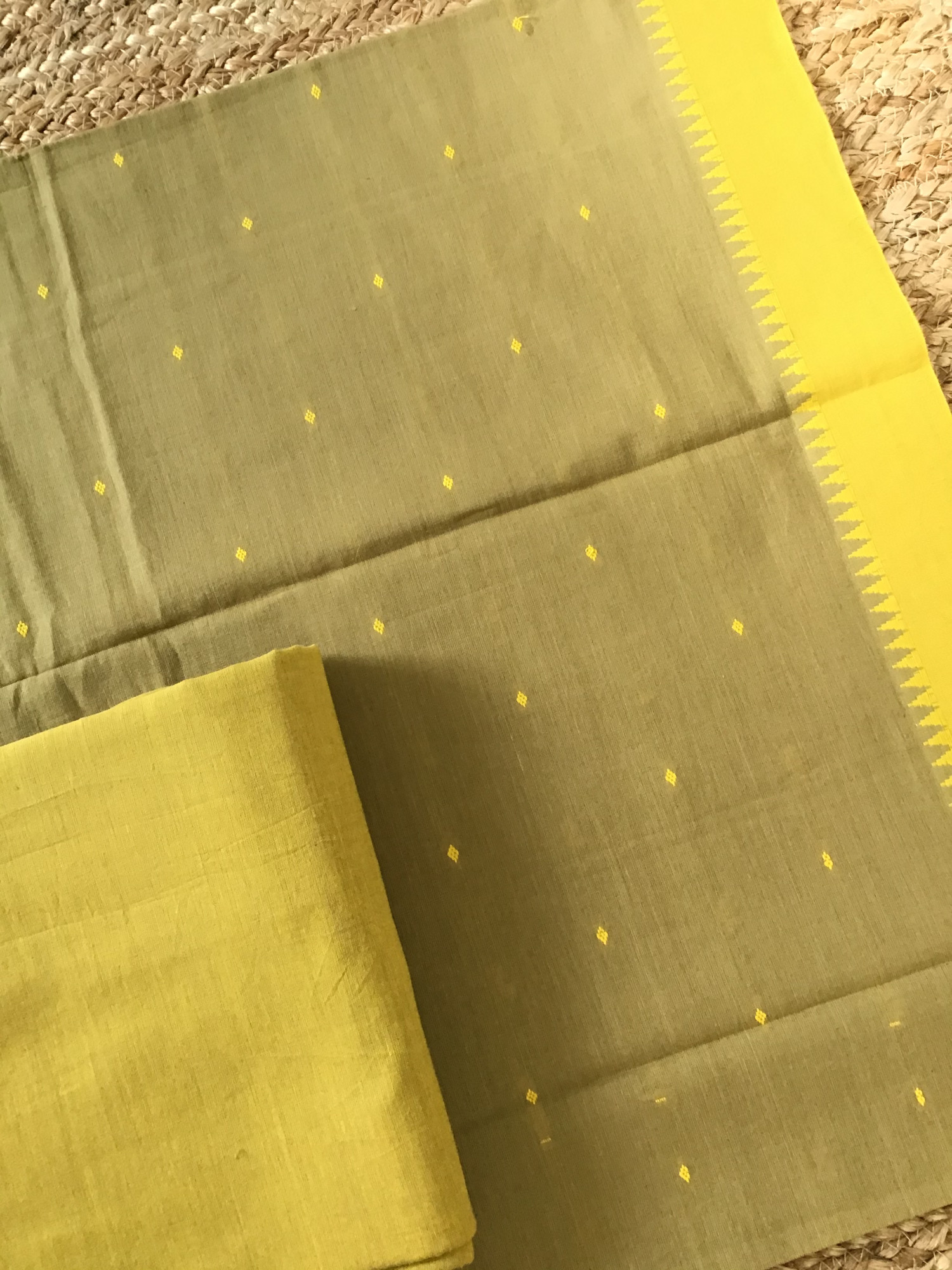 Pure Fine Handloom Cotton Self Weaved Suit - Yellow