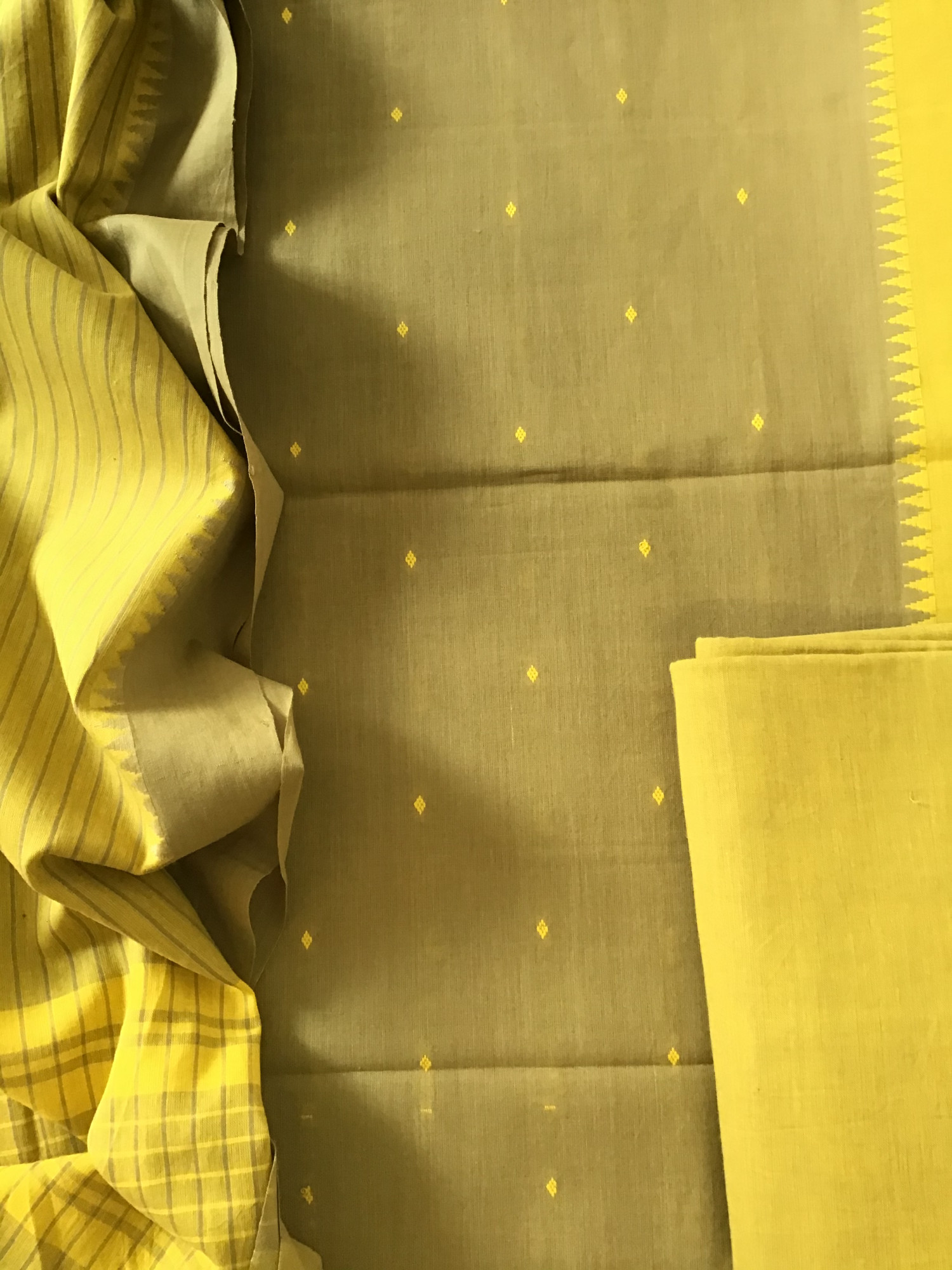 Pure Fine Handloom Cotton Self Weaved Suit - Yellow