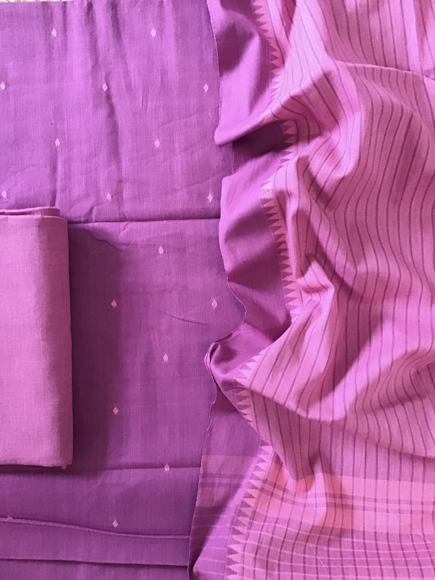 Pure Fine Handloom Cotton Self Weaved Suit - Pink