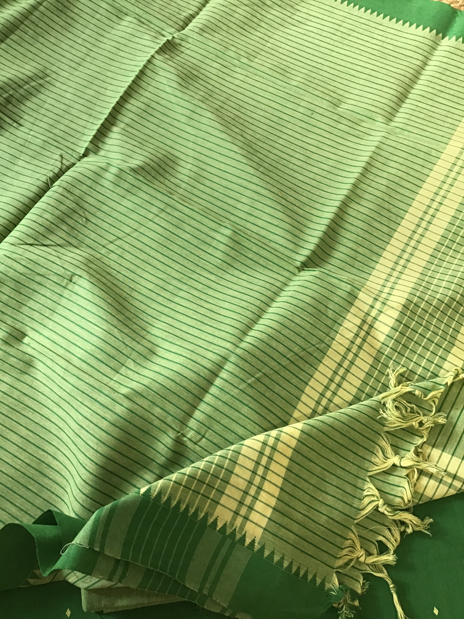 Pure Fine Handloom Cotton Self Weaved Suit - Green