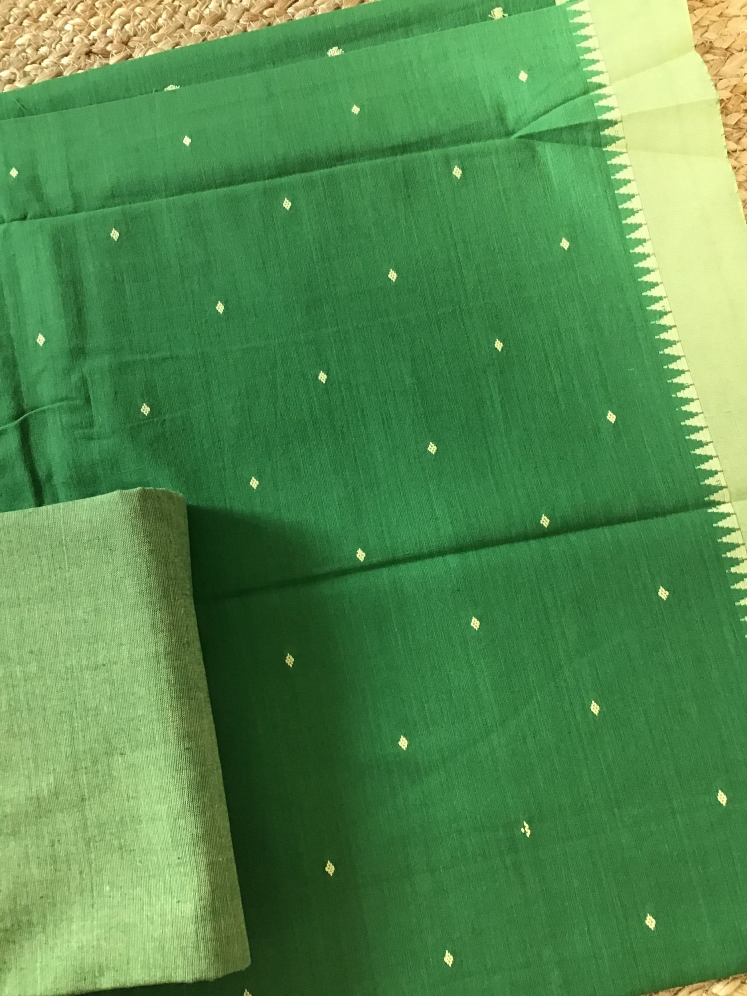 Pure Fine Handloom Cotton Self Weaved Suit - Green