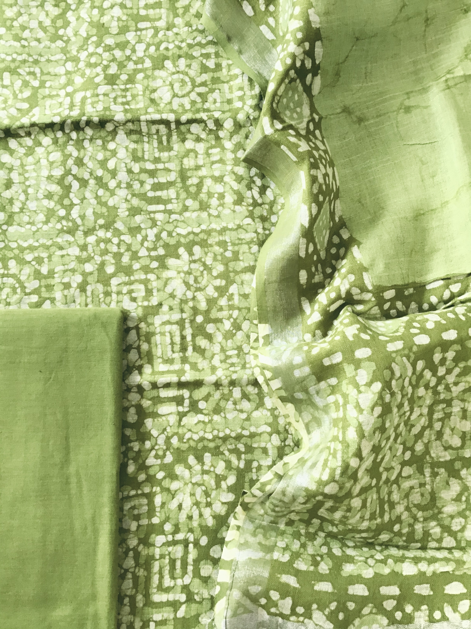 Pure Fine Linen Jute Cotton Silk Printed Suit - Green