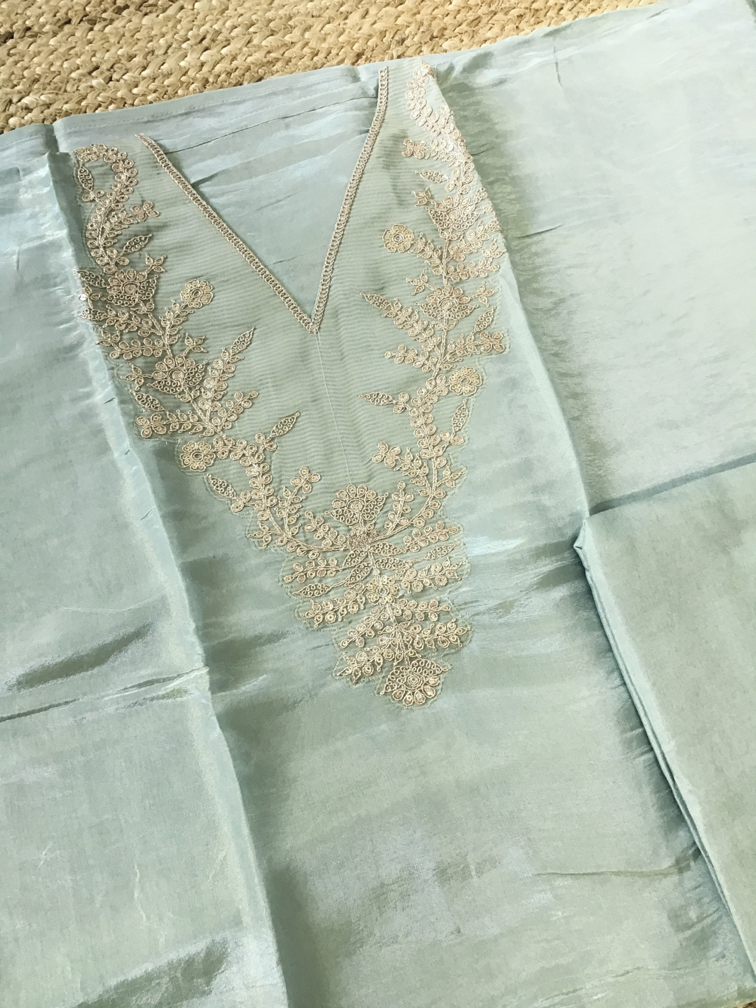 Pure Tissue Shimmer Silk Embroidered Suit - Sea Green