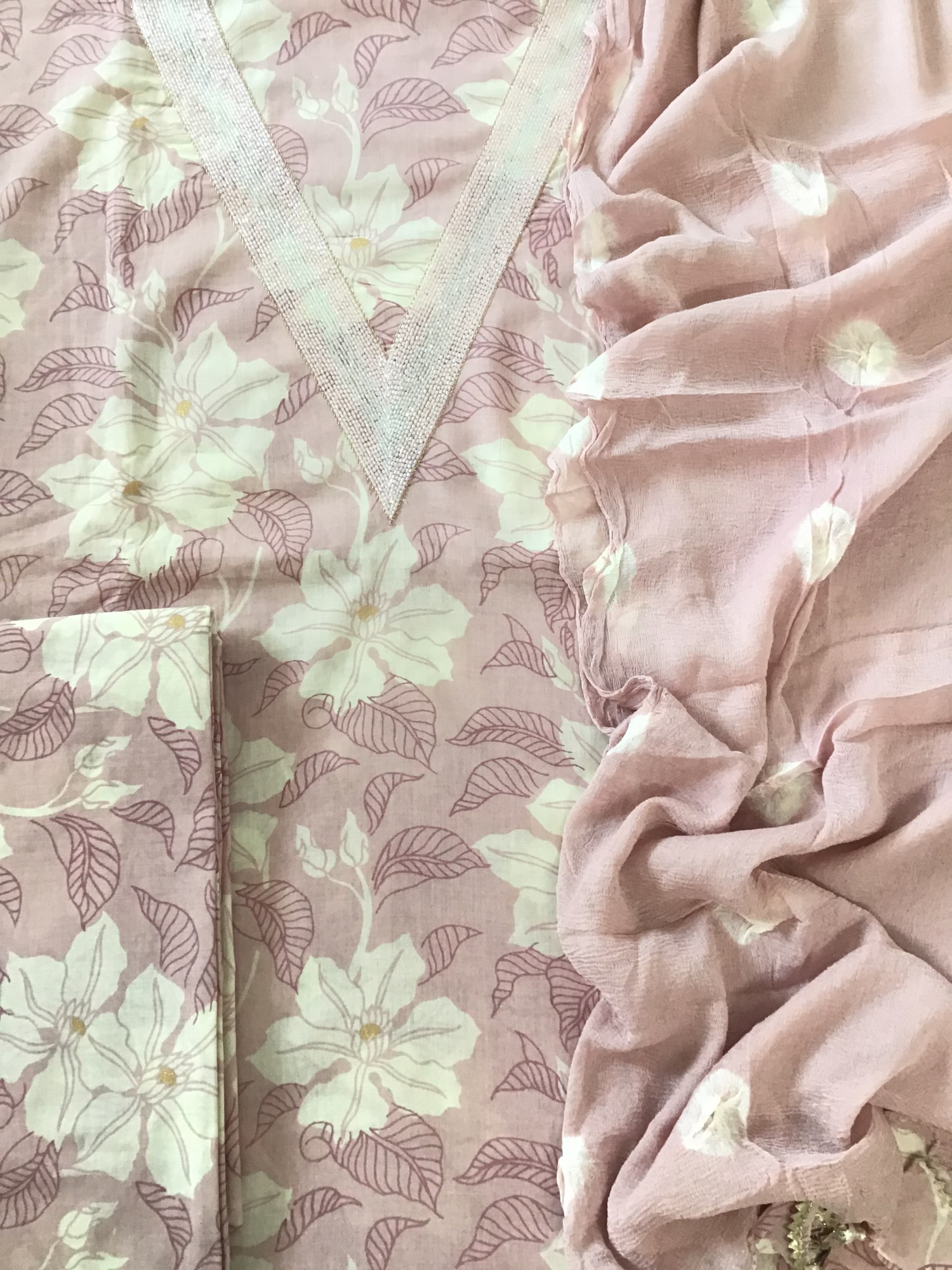 Pure Cotton Printed Embroidered Suit - Pink