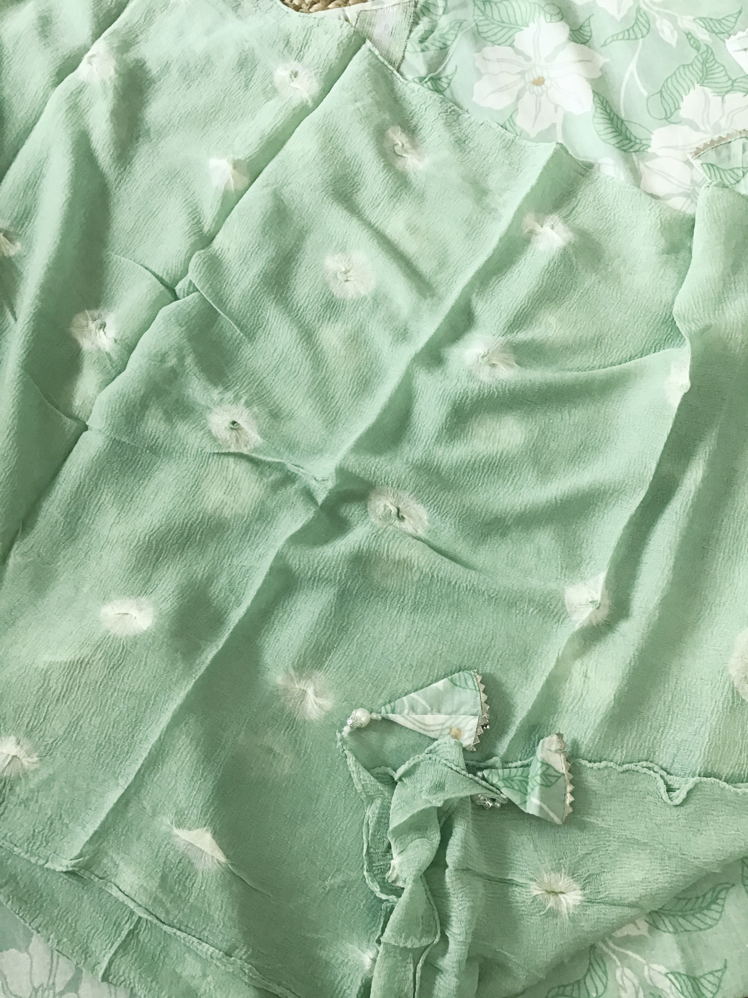 Pure Cotton Printed Embroidered Suit - Green