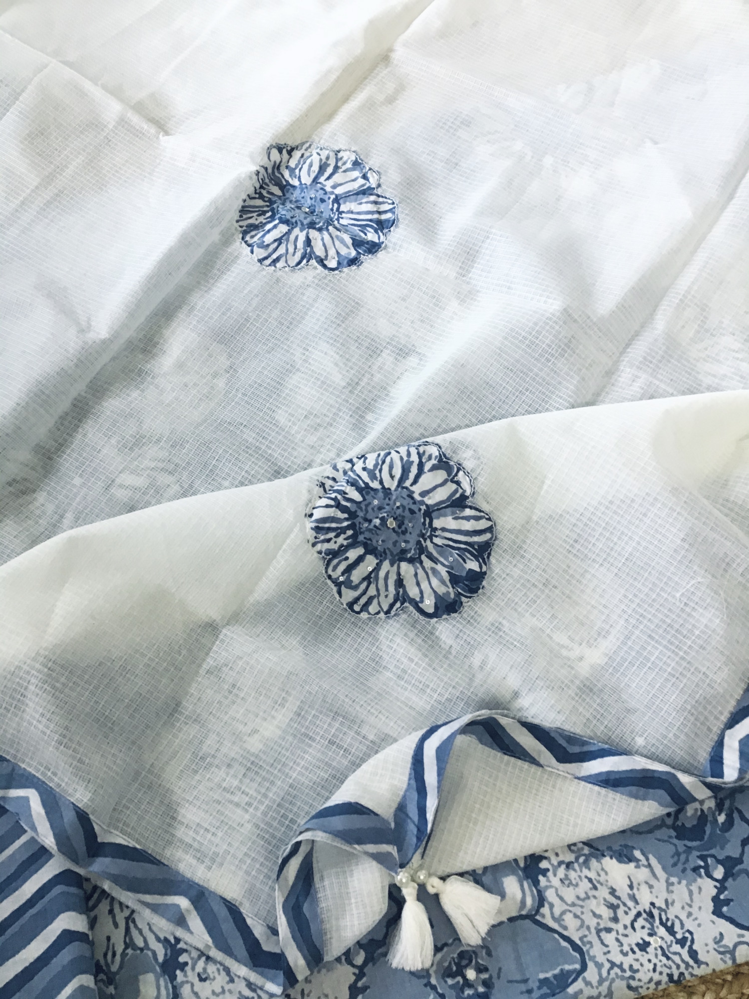 Pure Fine Mul Cotton Printed Embroidered Suit - Blue