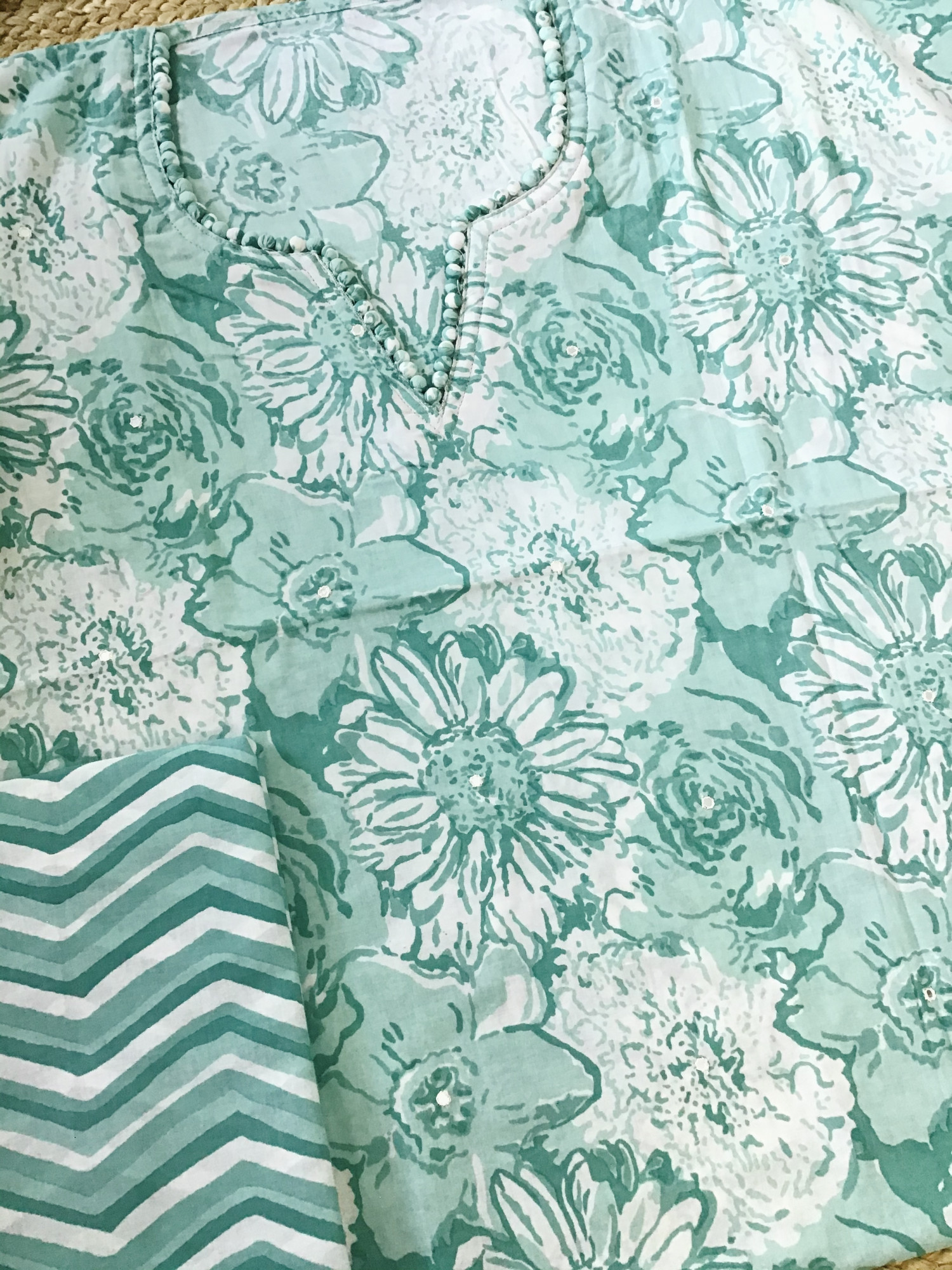 Pure Fine Mul Cotton Printed Embroidered Suit - Green