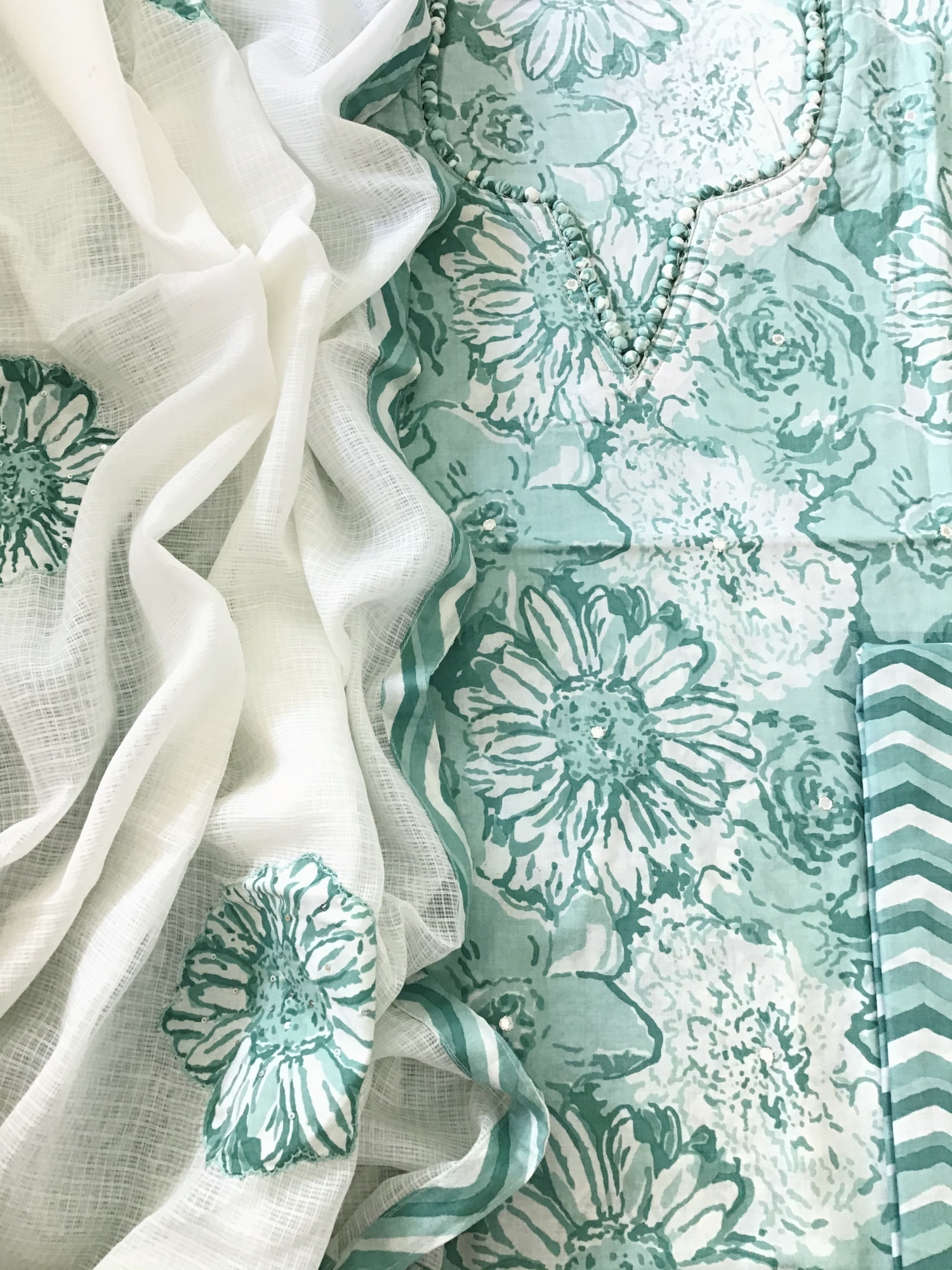 Pure Fine Mul Cotton Printed Embroidered Suit - Green