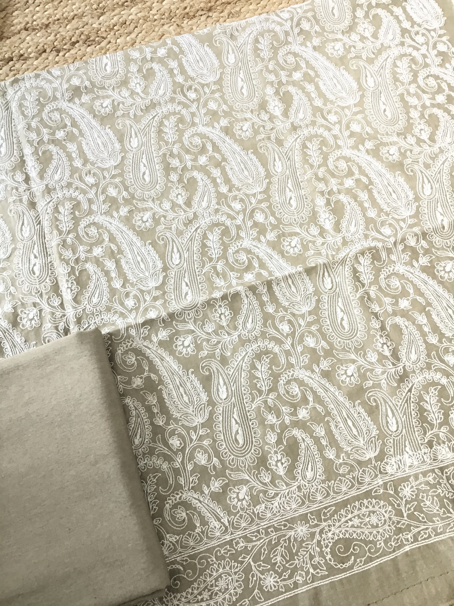 Pure Chanderi Embroidered Suit - Beige