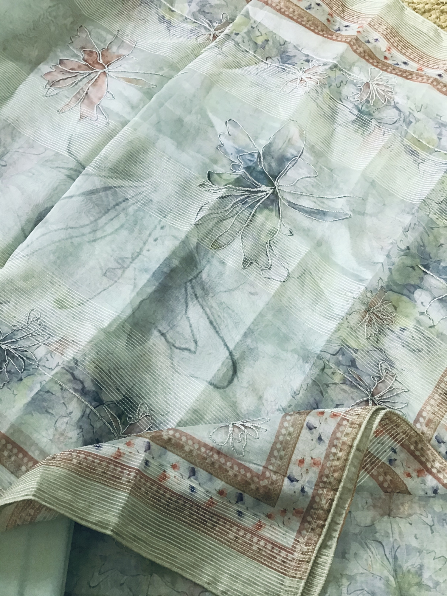 Soft Kora Chanderi Printed Embroidered Suit - Blue