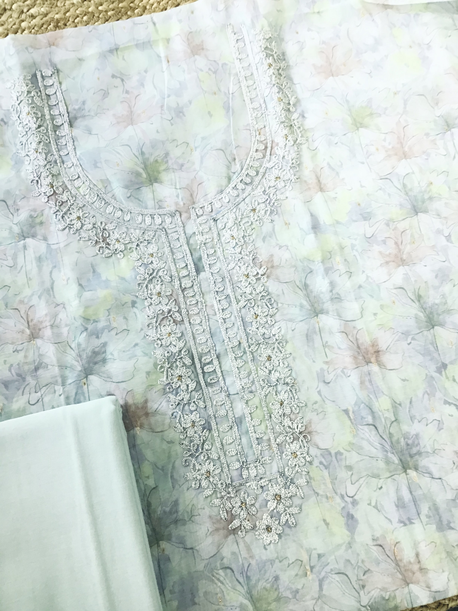 Soft Kora Chanderi Printed Embroidered Suit - Blue