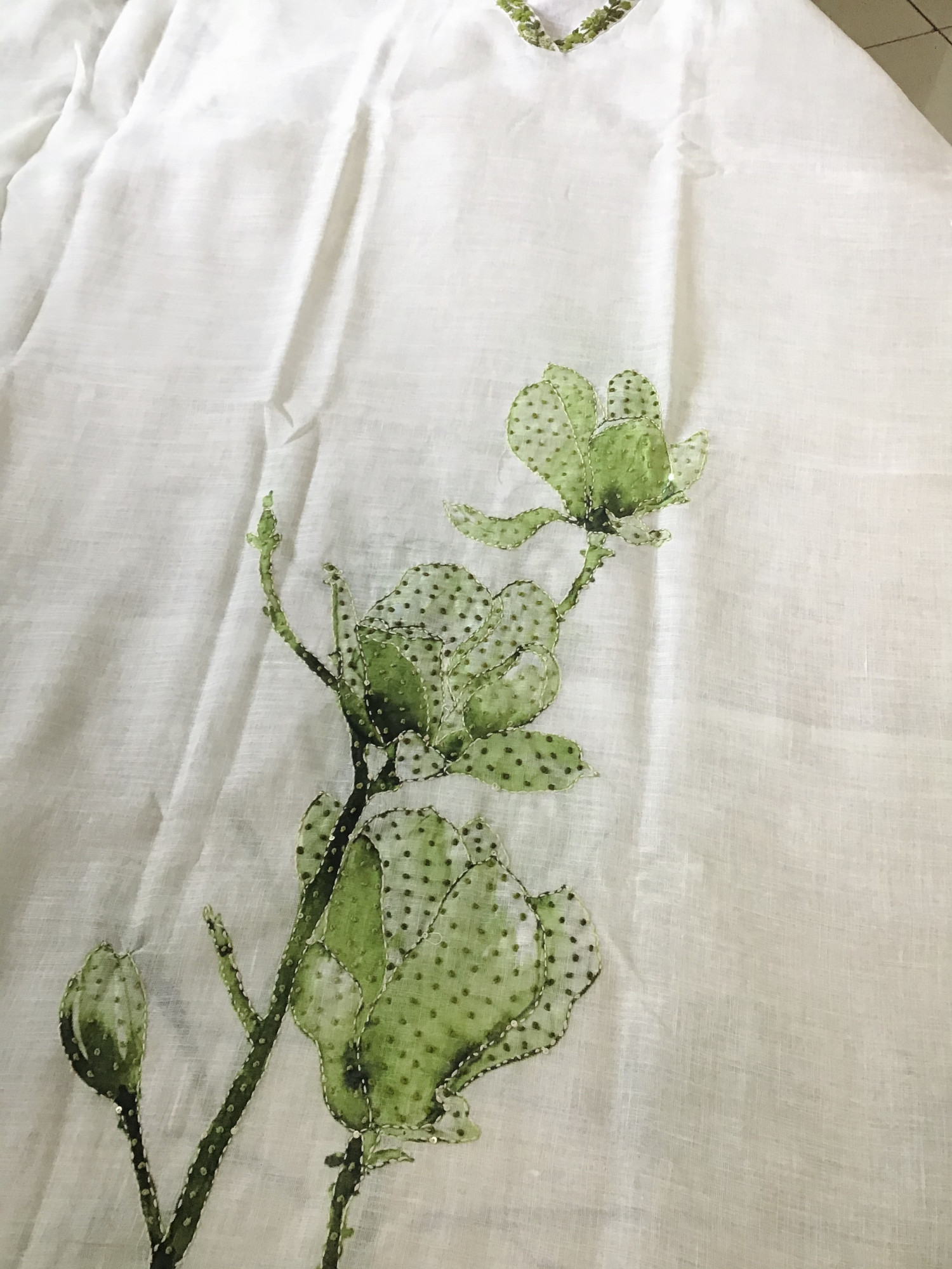 Soft Linen Jute Cotton Printed Embroidered Suit - Offwhite