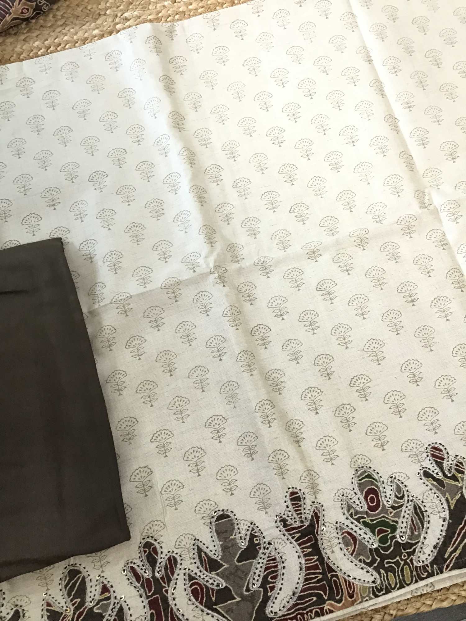 Pure Cotton Silk Printed Embroidered Suit - Offwhite