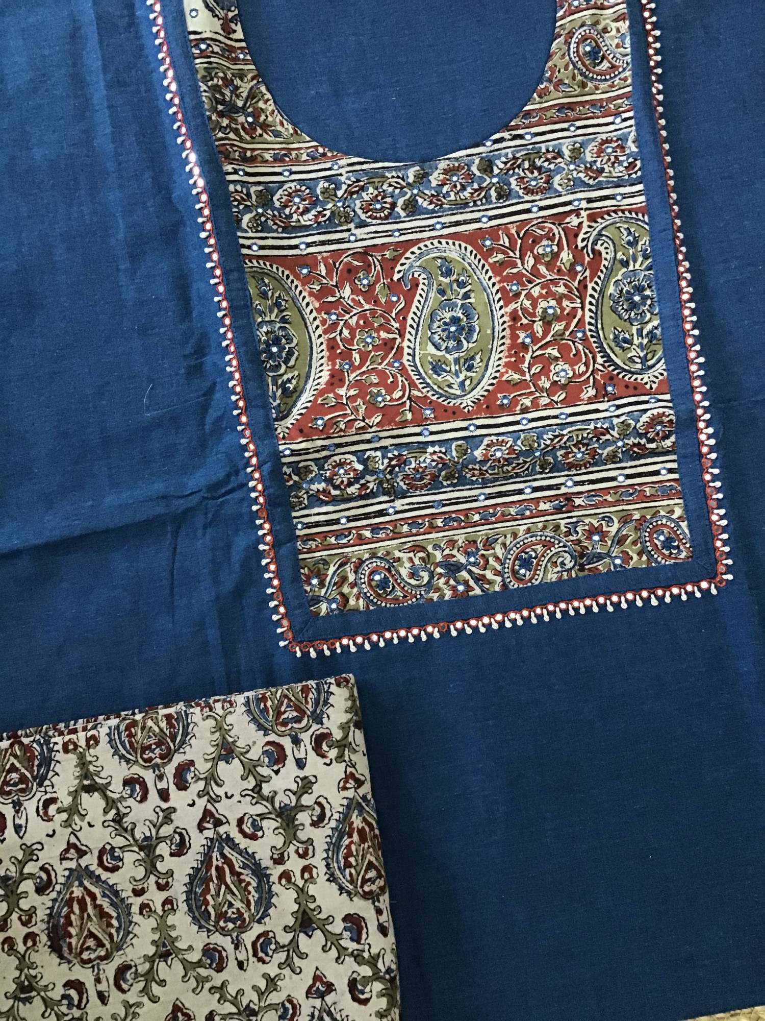 Pure Handloom Cotton Embroidered Suit - Blue