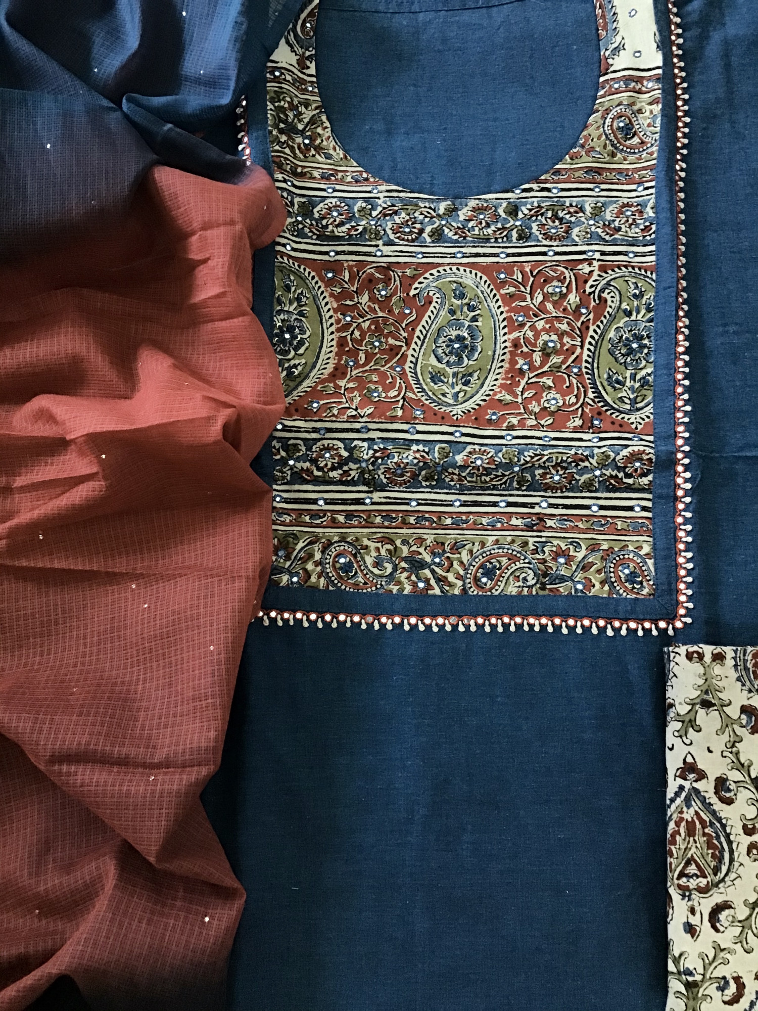 Pure Handloom Cotton Embroidered Suit - Blue