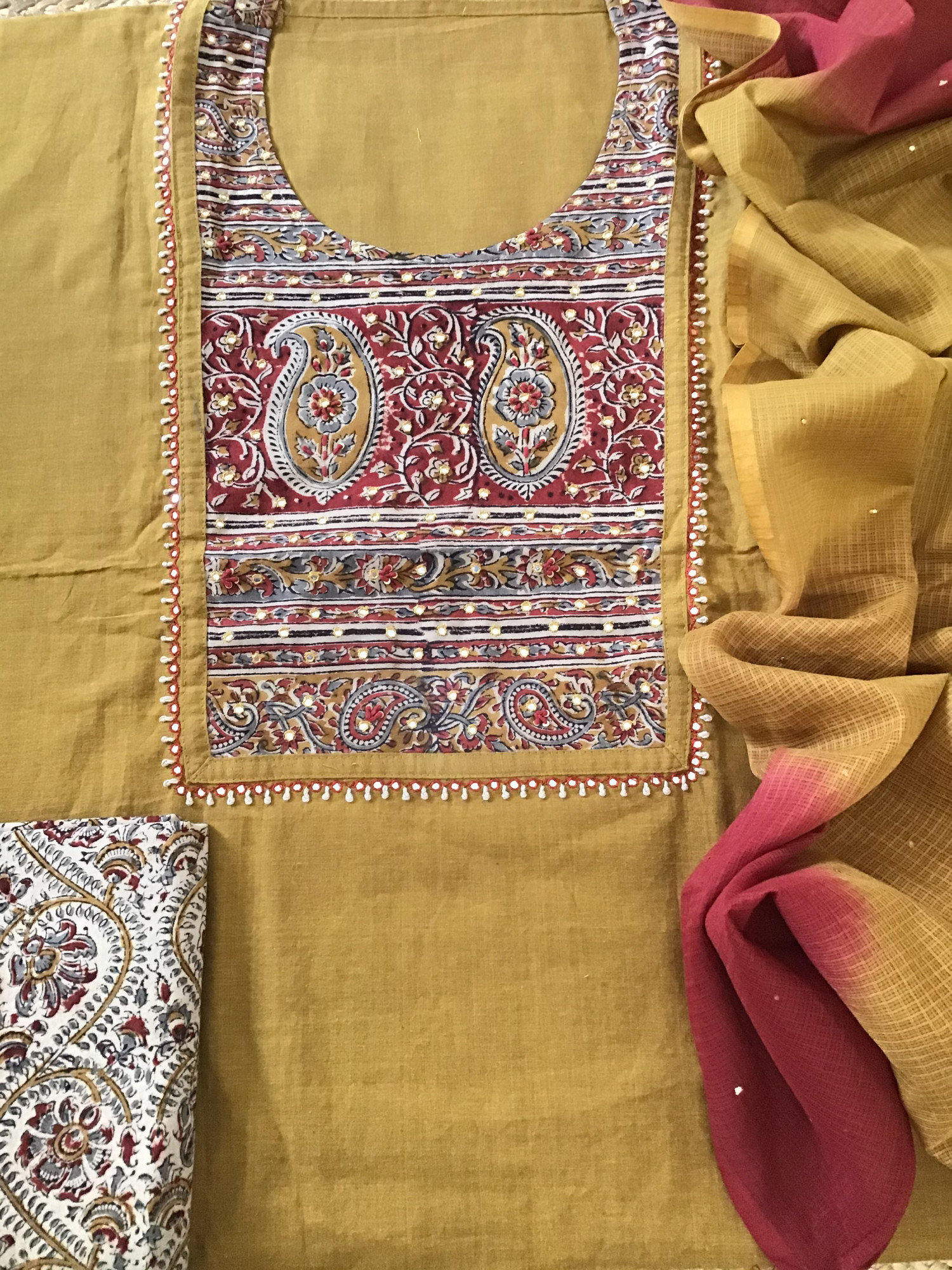 Pure Handloom Cotton Embroidered Suit - Yellow