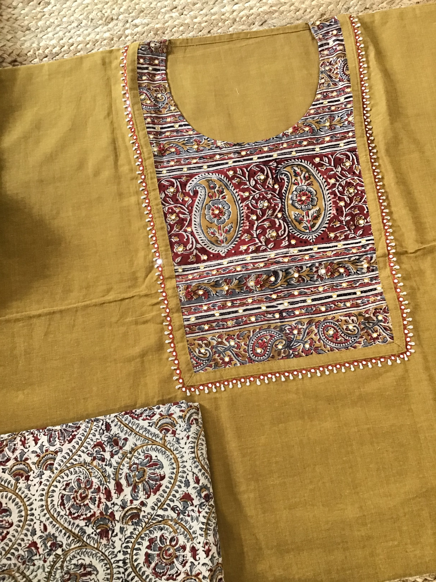 Pure Handloom Cotton Embroidered Suit - Yellow