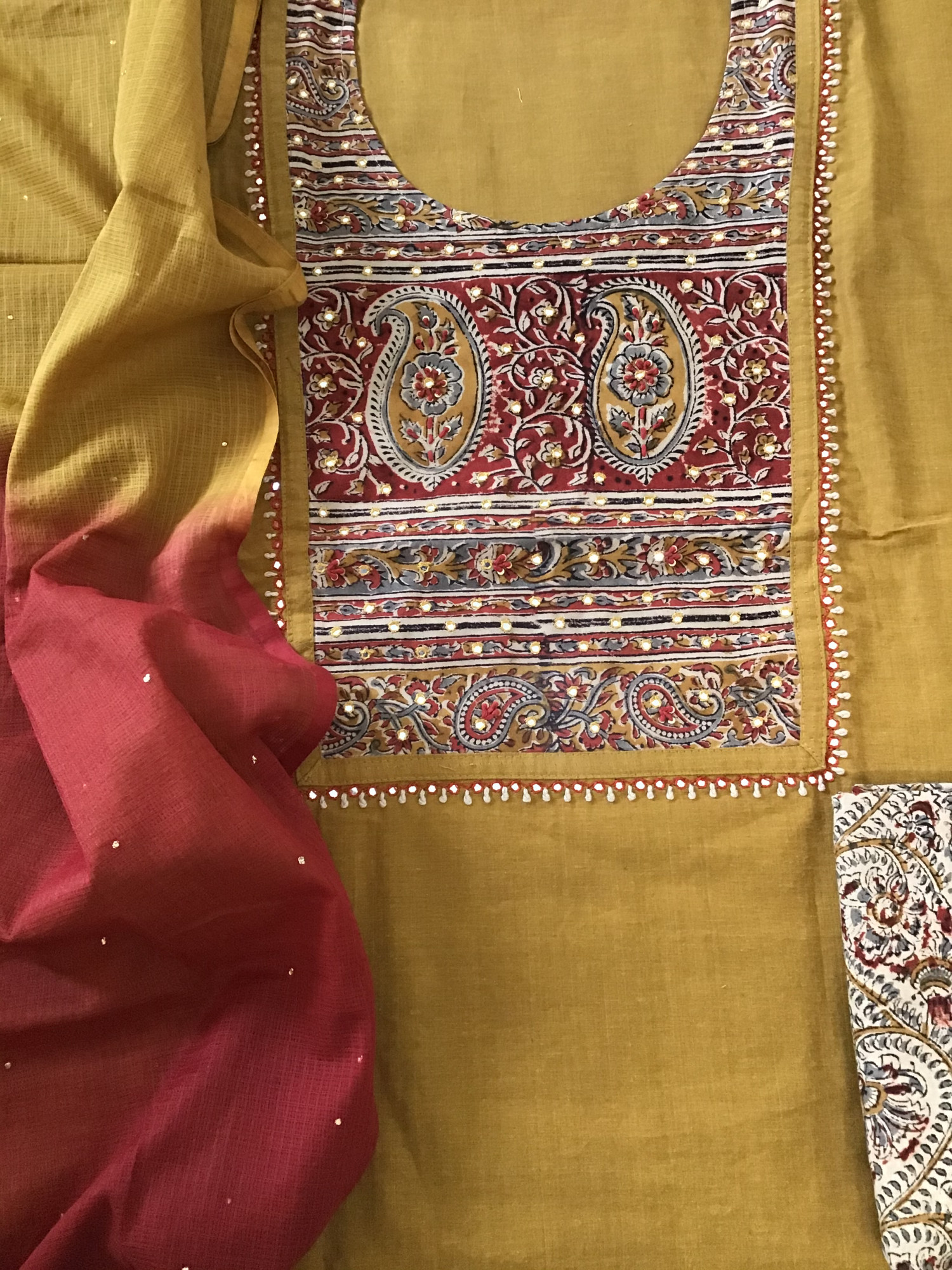 Pure Handloom Cotton Embroidered Suit - Yellow