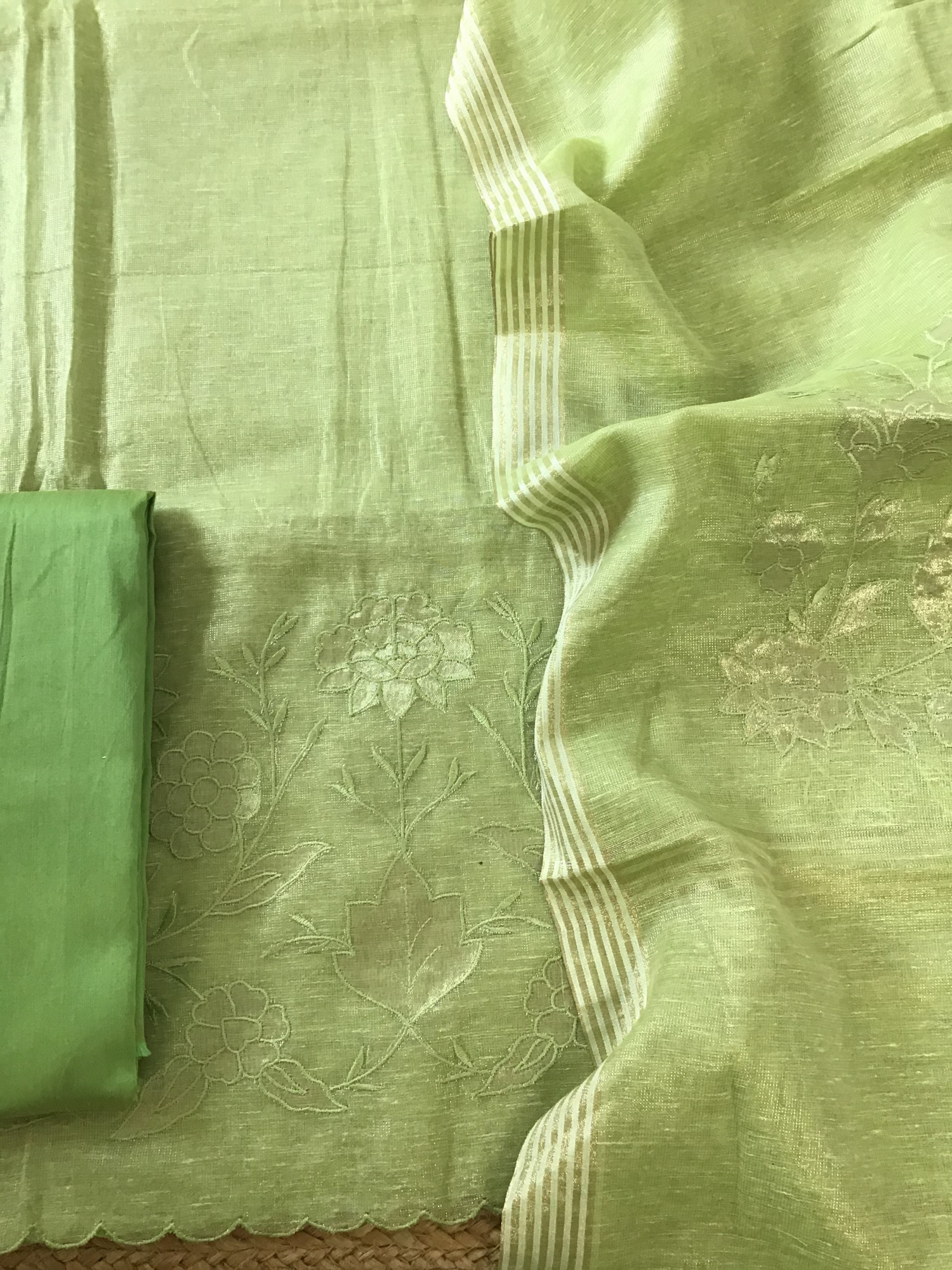 Soft Tissue Chanderi Embroidered Suit - Green