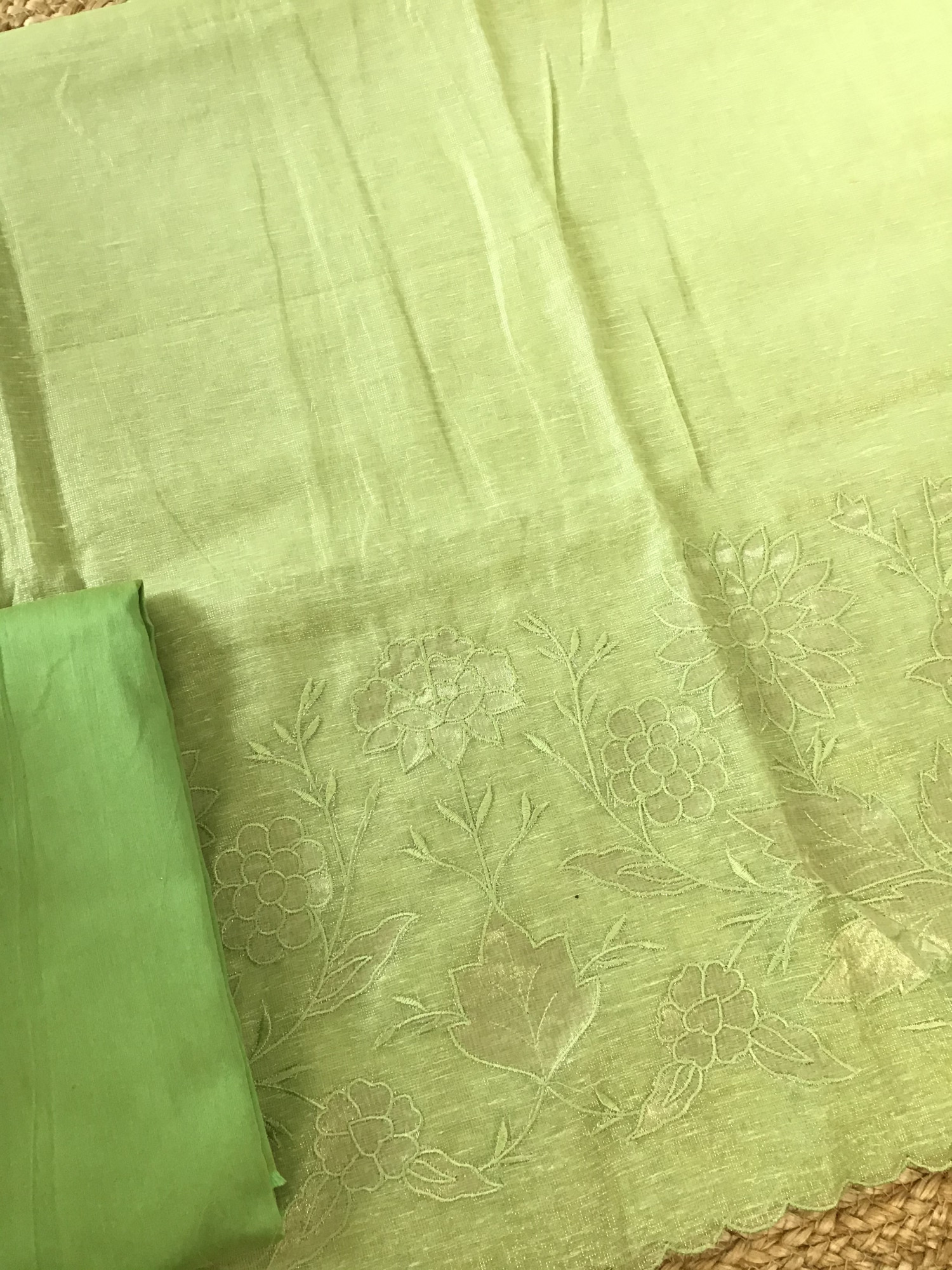 Soft Tissue Chanderi Embroidered Suit - Green