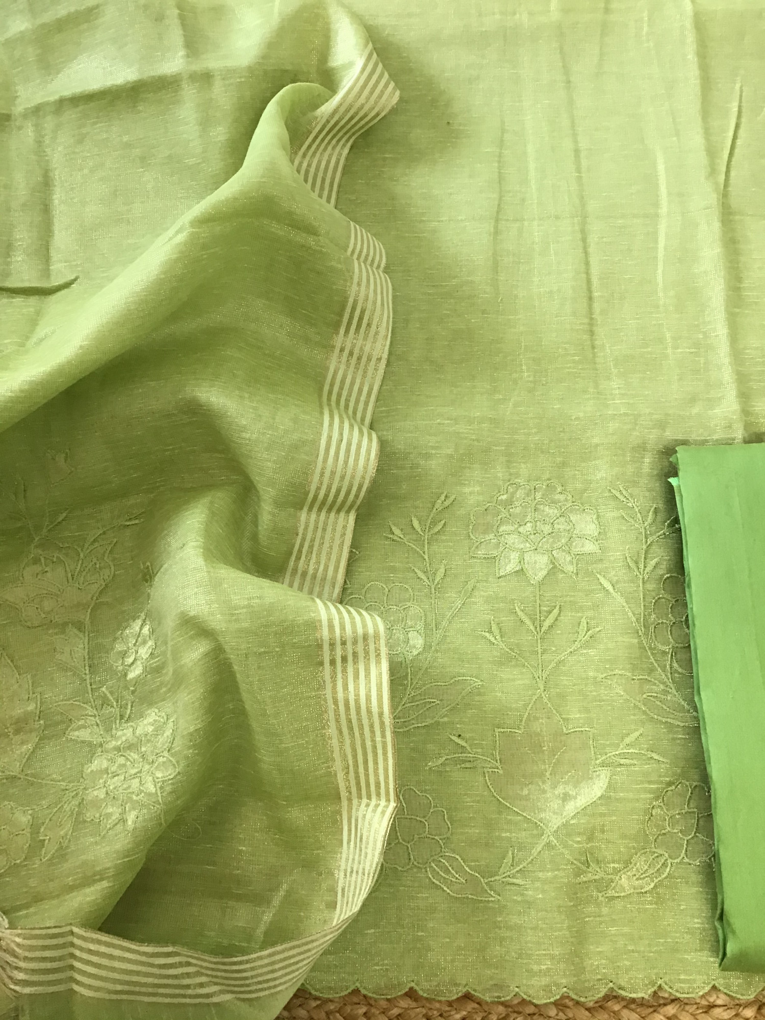 Soft Tissue Chanderi Embroidered Suit - Green