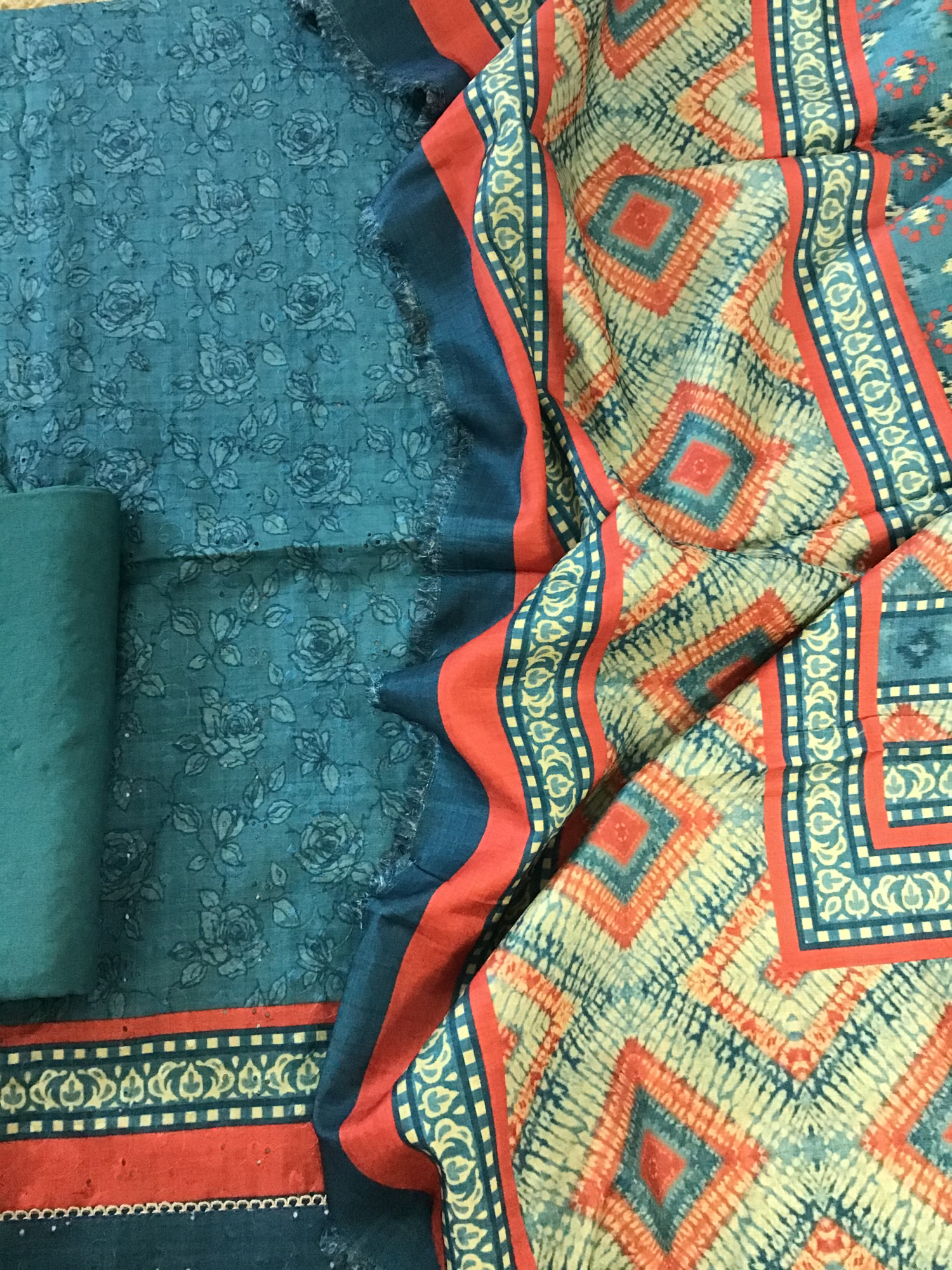 Soft Semi Tussar Printed Embroidered Suit - Blue