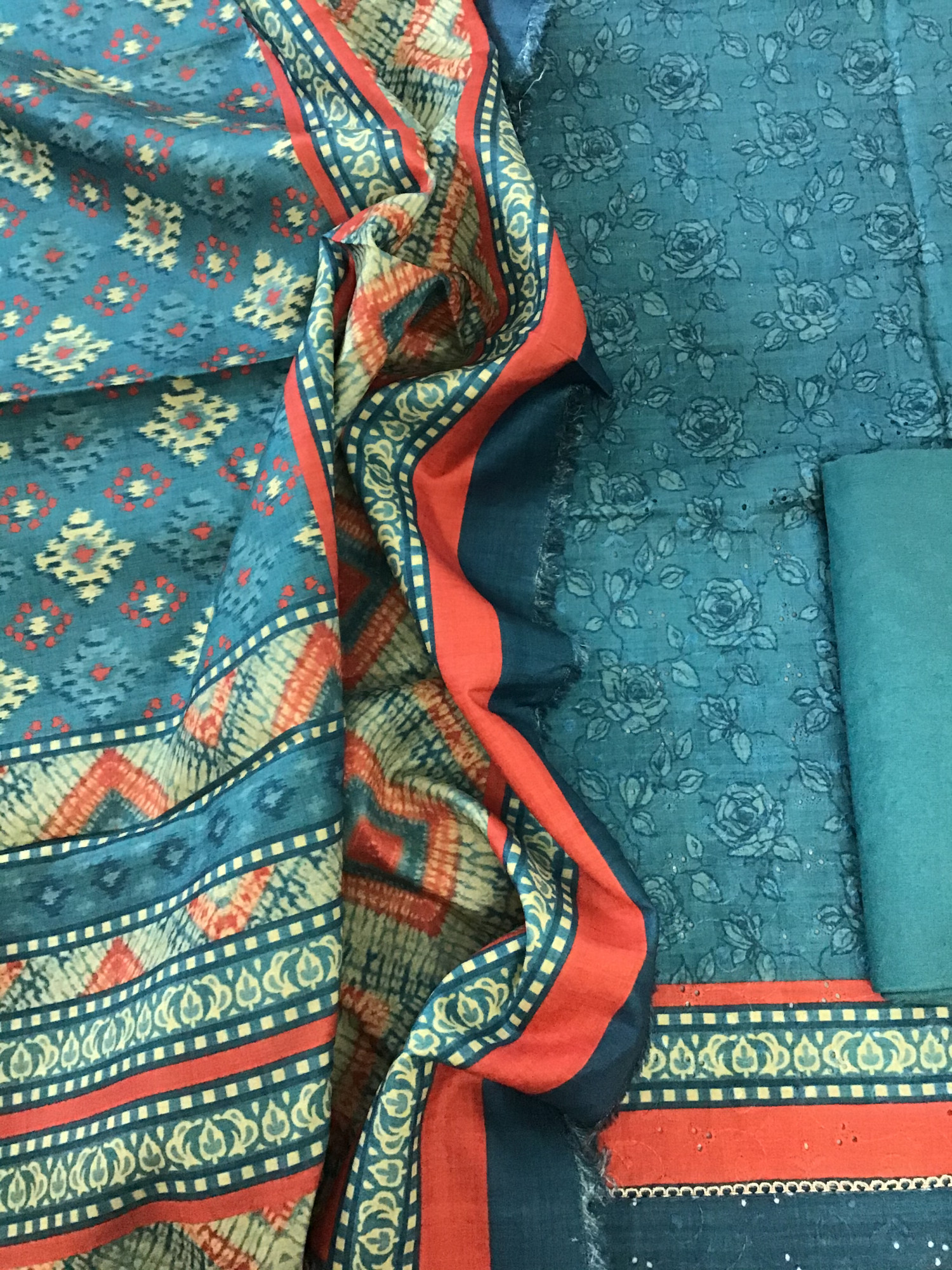 Soft Semi Tussar Printed Embroidered Suit - Blue