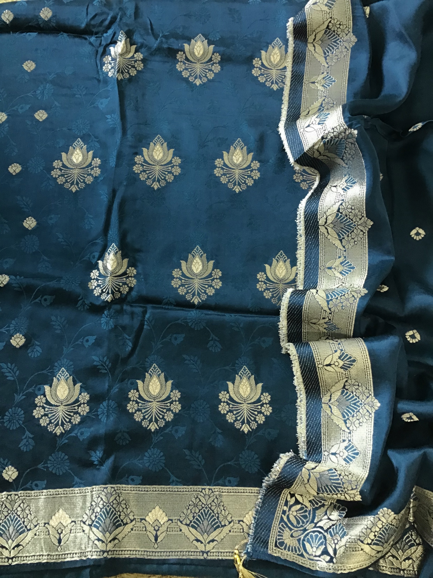 Pure Upada Silk Self Weaved Banarasi Weaved Suit - Blue
