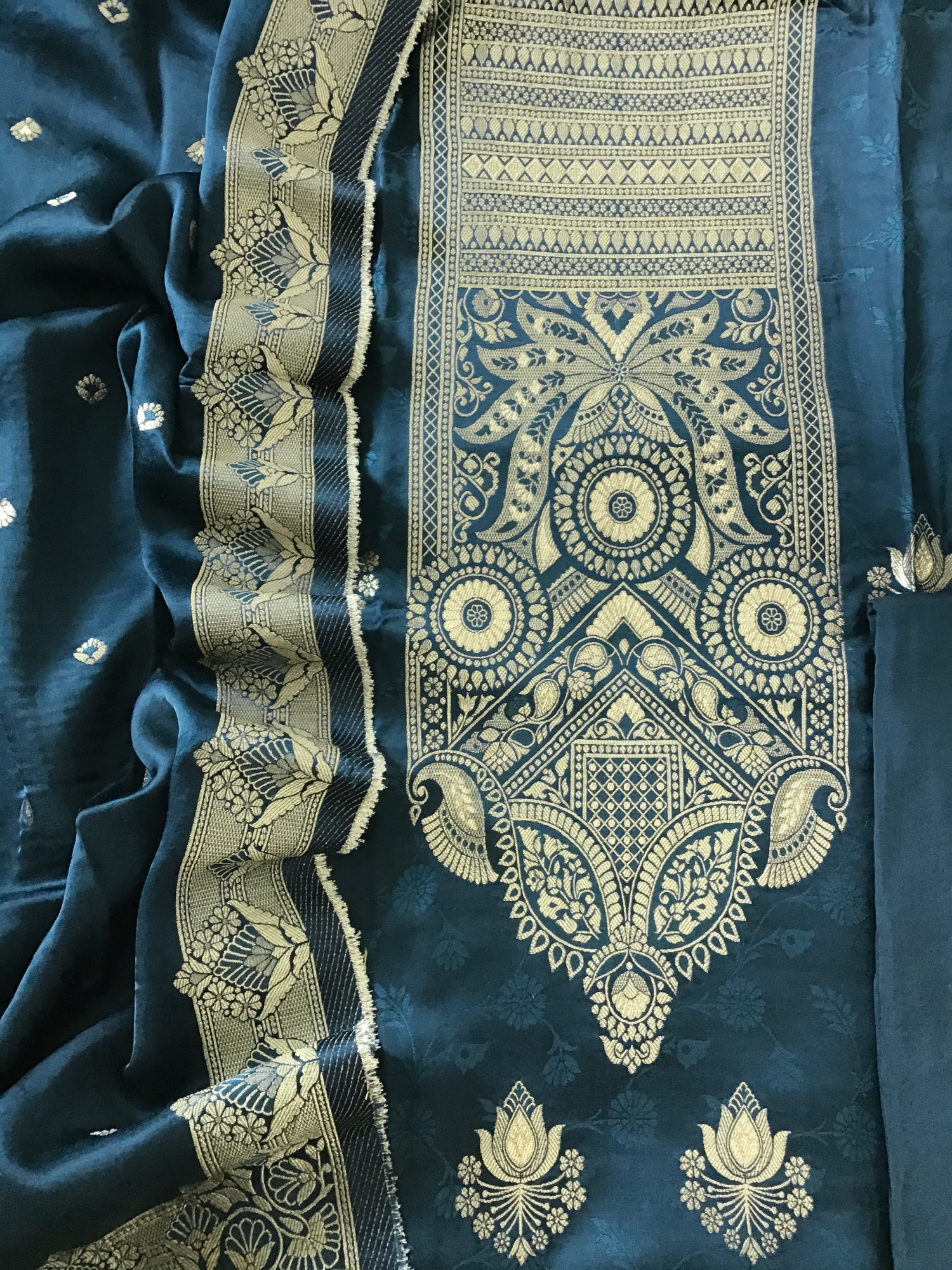 Pure Upada Silk Self Weaved Banarasi Weaved Suit - Blue