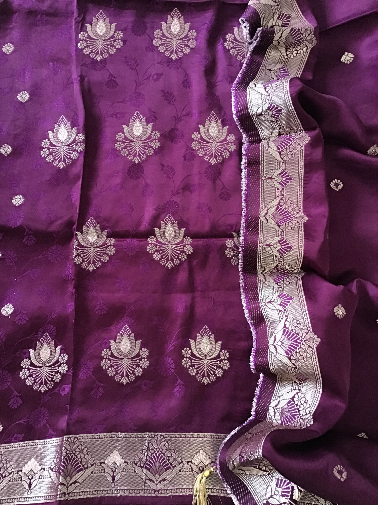 Pure Upada Silk Self Weaved Banarasi Weaved Suit - Magenta
