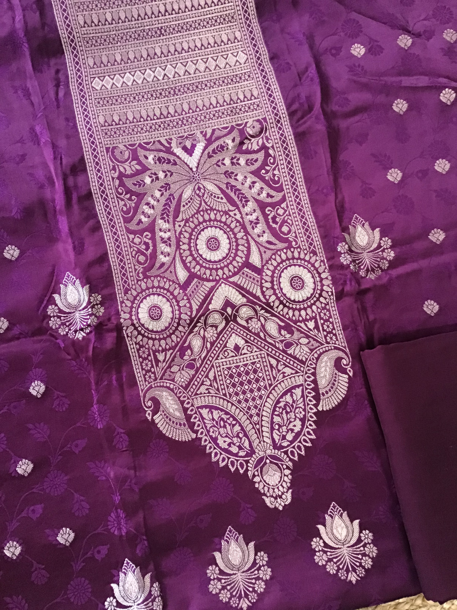 Pure Upada Silk Self Weaved Banarasi Weaved Suit - Magenta