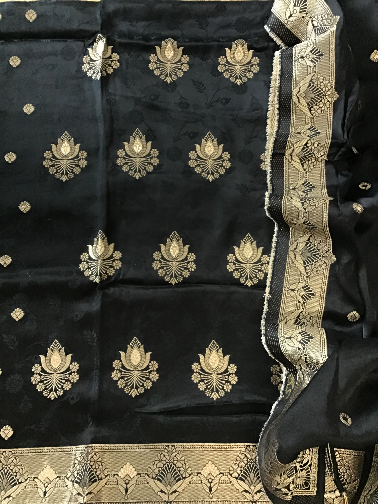 Pure Upada Silk Self Weaved Banarasi Weaved Suit - Black