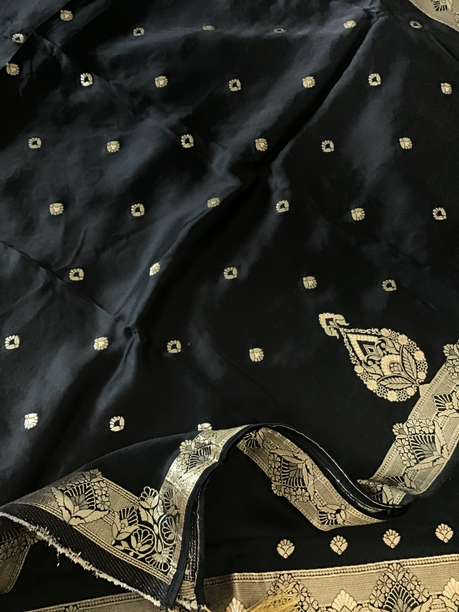 Pure Upada Silk Self Weaved Banarasi Weaved Suit - Black