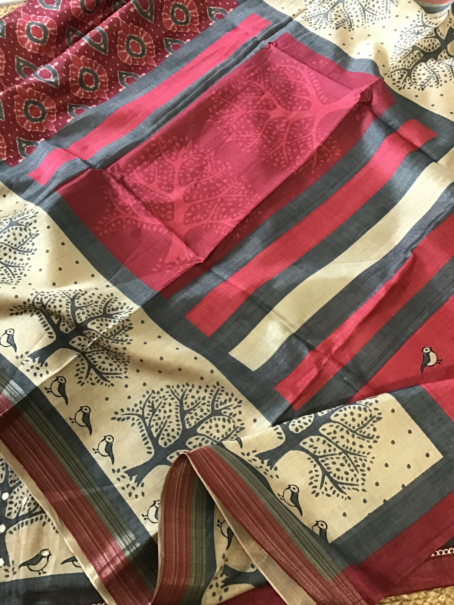 Soft Semi Tussar Silk Printed Embroidered Suit - Red